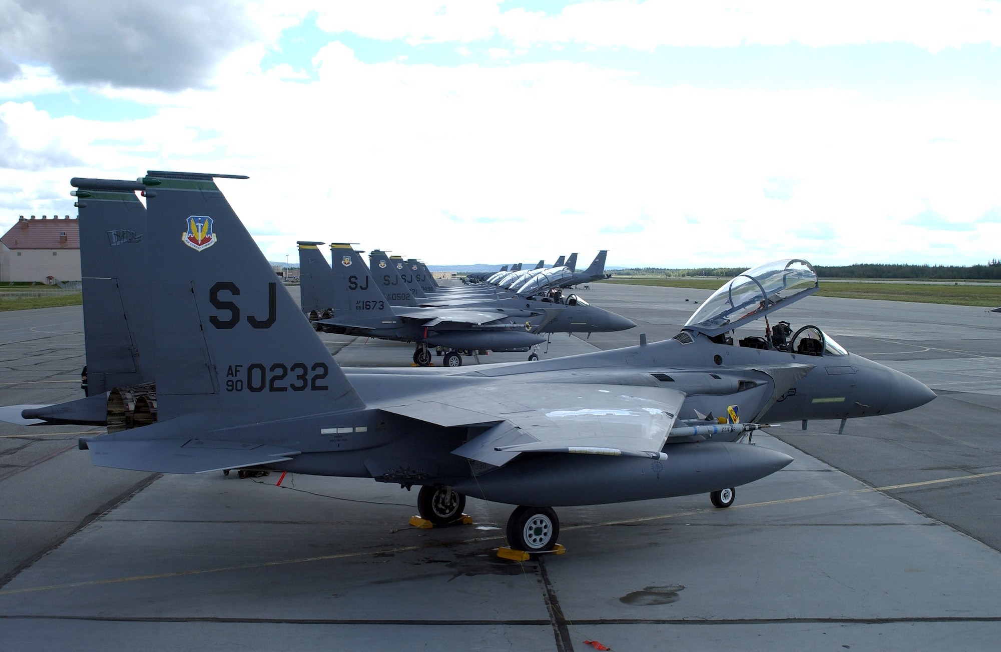 Col. Daniel DeBree leads a team of F-15E Strike Eagles July 19 during a Red Flag-Alaska mission at Eielson Air Force Base, Alaska. More than 80 aircraft and 1,500 servicemembers from six countries are participating in the exercise July 12 to 27 to sharpen their combat skills in simulated combat sorties. Red Flag-Alaska's multinational participation and the addition of the Pacific Alaskan Range Complex assets provide realistic combat training in a safe and controlled setting. Colonel DeBree is vice commander of the 4th Fighter Wing at Seymour Johnson AFB, N.C. (U.S. Air Force photo/Capt. Tana R.H. Stevenson) 