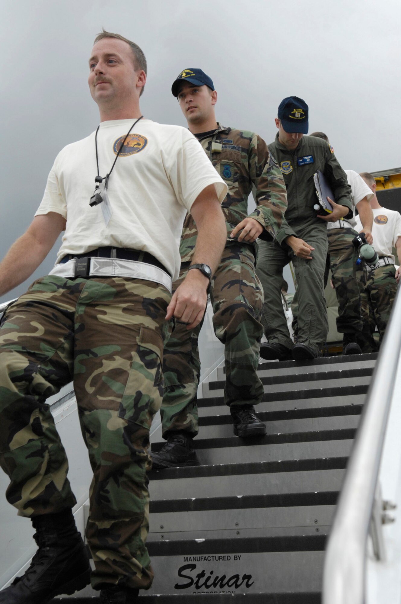 MCCHORD AIR FORCE BASE, Wash. -- Members from the 22nd Air Refueling Wing, arrive at McChord July 21 for the Rodeo competition. Rodeo 2007, hosted by Air Mobility Command, is a readiness competition of U.S. and international mobility forces. It focuses on improving warfighting capabilities and support of the Global War on Terrorism. (Photo by Airman 1st Class Bryan Boyette)(Released)