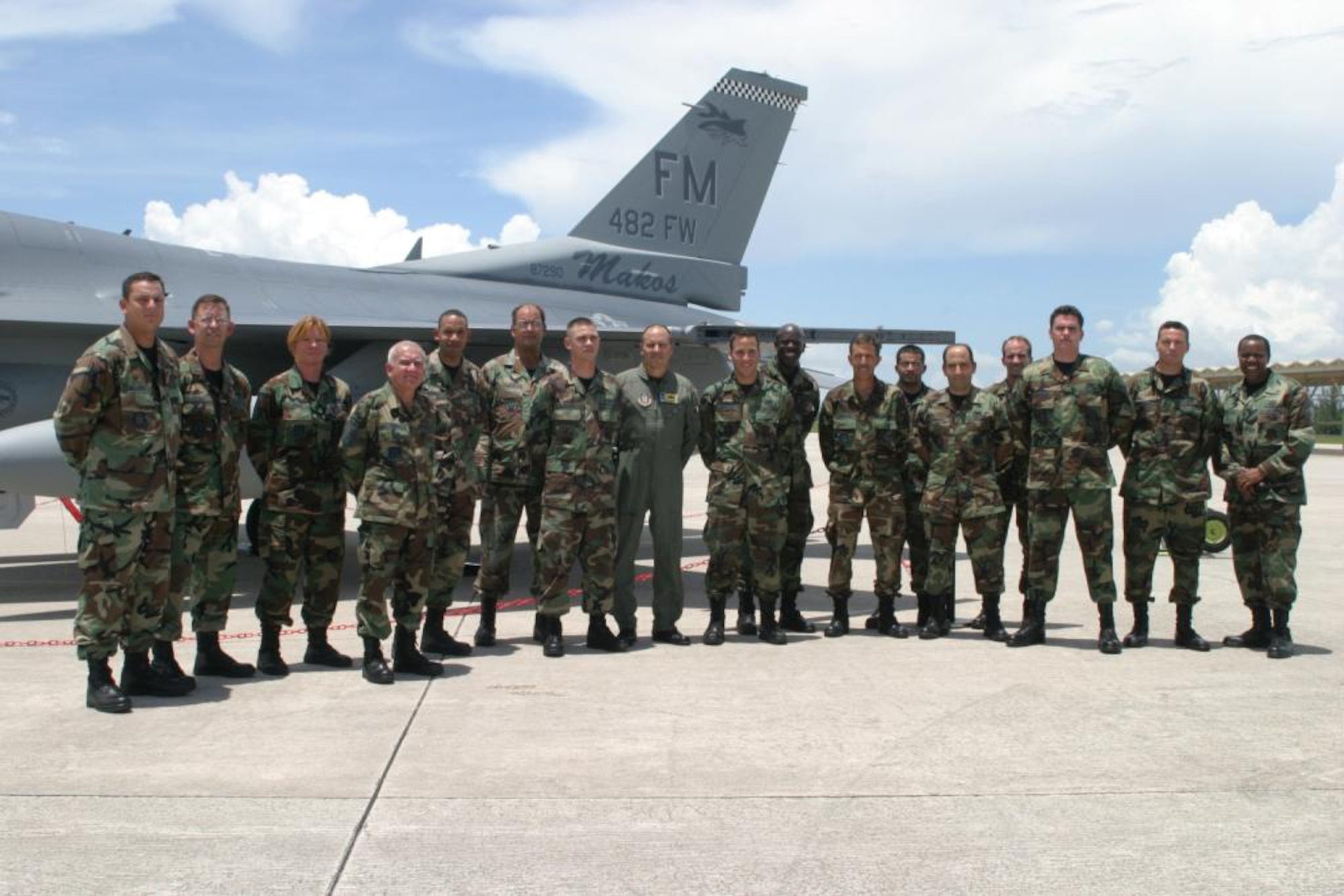 Maintenance Group Airmen presented the 482nd Fighter Wing Commander, Col. Randy Falcon, with a pristine jet after a flawless repainting and meticulous cleaning of the Wing flagship here July 15. Each Air Force wing commander of a flying unit is authorized an aircraft designated as the flagship, or commander’s plane. (U.S. Air Force photo/Tech. Sgt. Paul Dean)