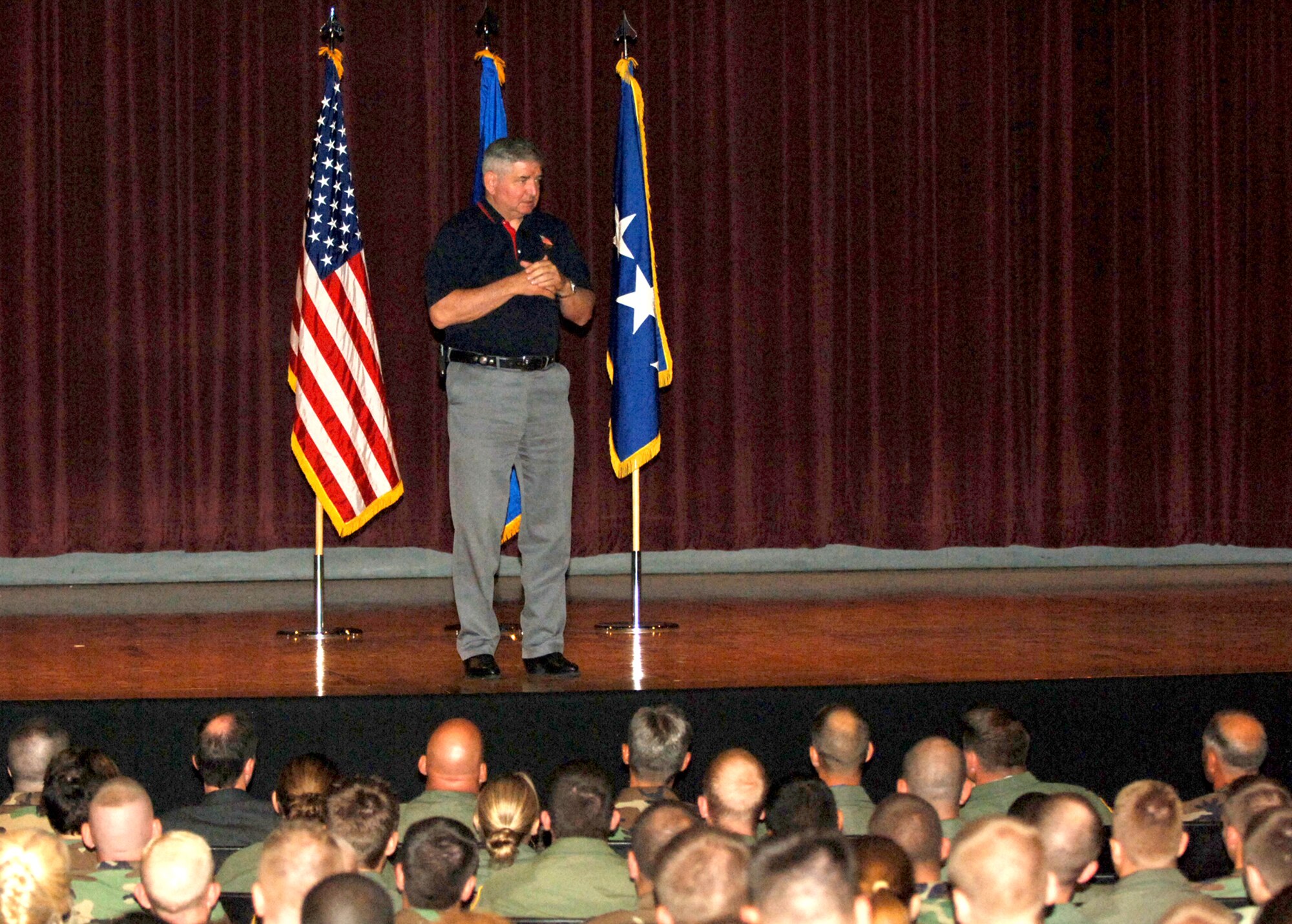 FAIRCHILD AIR FORCE BASE, Wash. – Gen. Ronald Fogleman (ret.), former Air Force Chief of Staff, speaks to more than 400 Airmen July 24 during the 92nd Air Refueling Wing’s 60th Anniversary Speakers Symposium. The general, who has 34 years of active-duty experience and a master’s degree in military history, spoke to the Airmen about the history and future Air Mobility Command and the Air Force. (U.S. Air Force photo/ Airman 1st Class Jocelyn Ford)