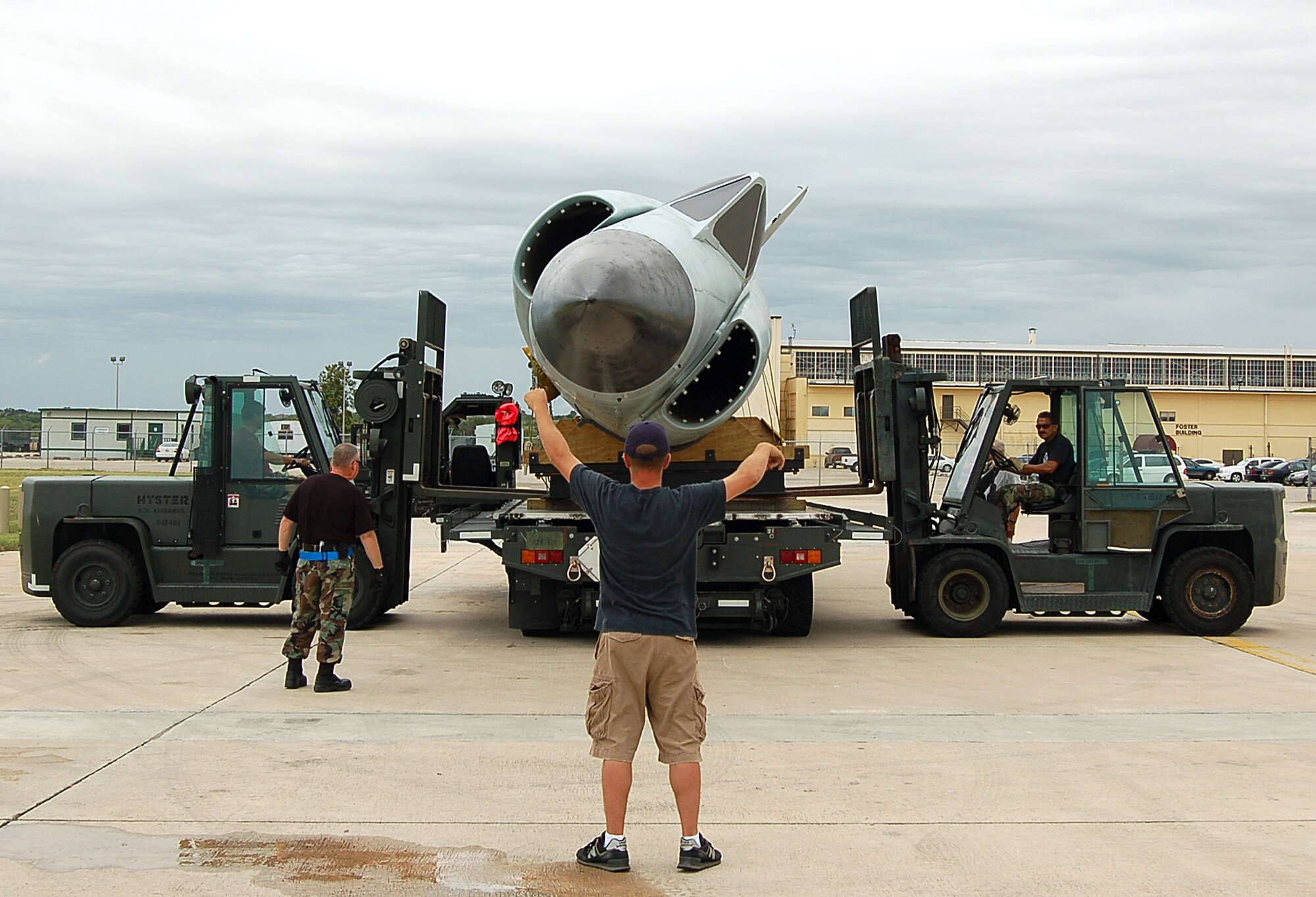 The Museum of Aviation is getting a replacement for one of its older displays from Lackland Air Force Base. An F-102A aircraft, built in 1955 and displayed here since 1977, is moving to Robbins AFB, Ga. Tech. Sgt. Robert Kane, non-commissioned officer in-charge of the aerial port at the 733rd Training Squadron, Senior Master Sgt. Robert Pacheco, head air transportation craftsman with the 74th Aerial Port Squadron and Tech. Sgt. Alejandro Molina, a transportation specialist with the 733rd APS, worked with representatives from Robbins AFB, Ga. to palletize the aircraft parts. The F-102A will travel on an Alamo Wing C-5A to Robbins. The F-102A will join other static displays at the Museum of Aviation after reassembly and refurbishment.  “It is the museum’s main goal to continually upgrade their collection … and to preserve military history for generations to come,” said Anthony Faircloth, the chief restorer at the Museum of Aviation.