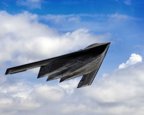 COLUMBUS AIR FORCE BASE, Miss. -- A B-2 Spirit performs a fly-over during the 14th Operations Group semi-annual career day fly-in at Columbus Air Force Base, Miss., May 5, 2007. (U.S. Air Force photo/Kenn Brown) 