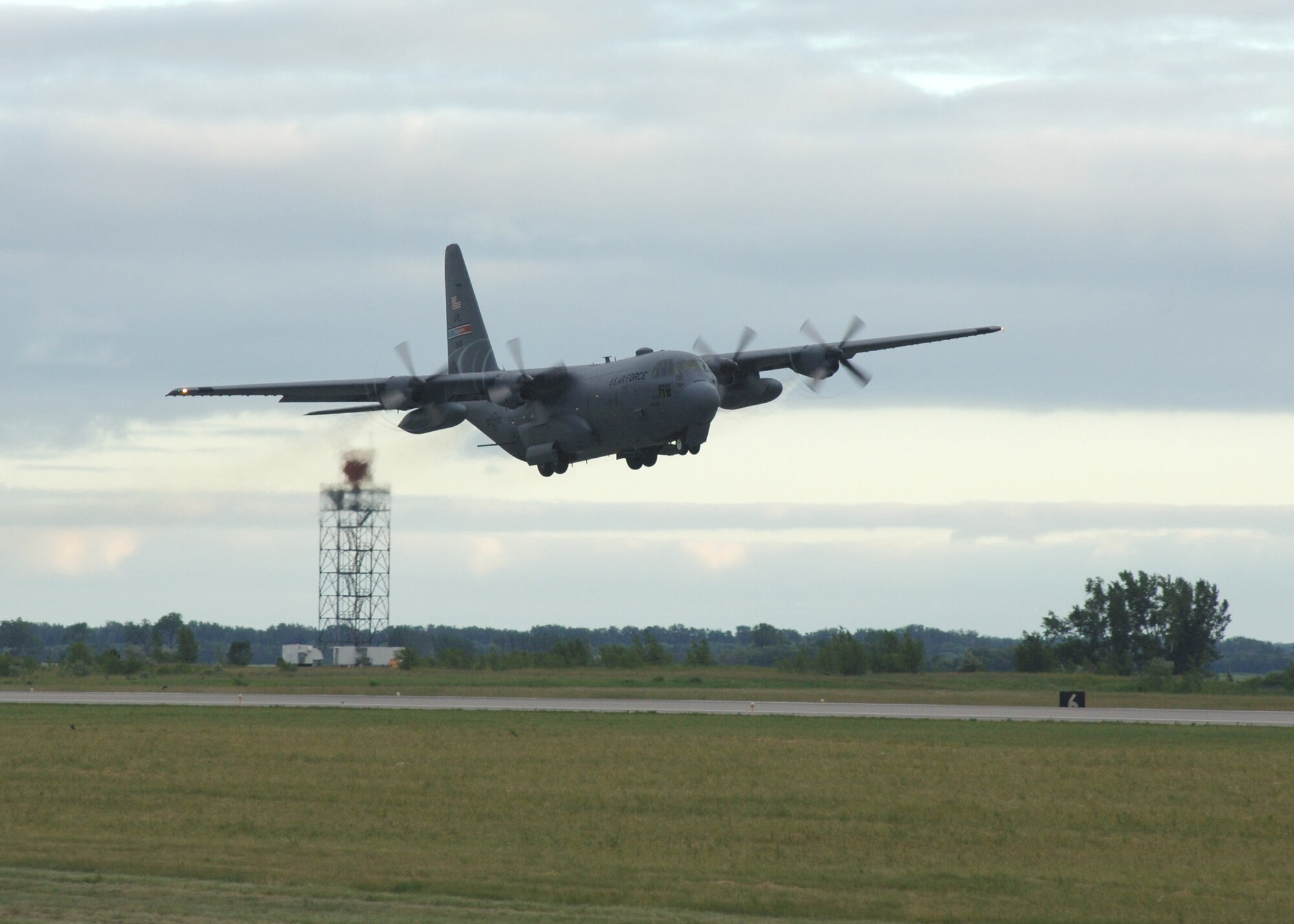 GRAND FORKS AIR FORCE BASE, N.D. -- Airmen from the 757th Airlift Squadron from Youngstown Air Reserve Station, Ohio, sprayed the base this week using a $6 million spray system in attempts to lower the number of irritations and infections associated with mosquito bites, as well as minimize the threat of West Nile Virus. (U.S. Air Force photo/Airman 1st Class Chad Kellum)