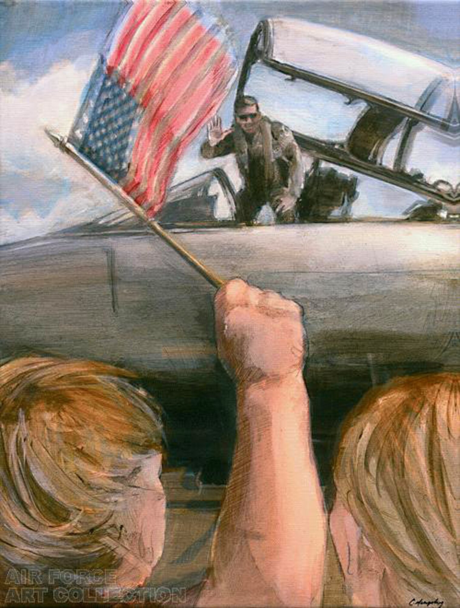 This art piece in the Air Force art collection entitled, "Welcome Home," was completed by artist Christine Murphy Soucey. She visited Air Mobility Command's Rodeo 2007 at McChord Air Force Base, Wash., to gather images for future paintings and illustrations for the Air Force Art Program. (U.S. Air Force photo) 
