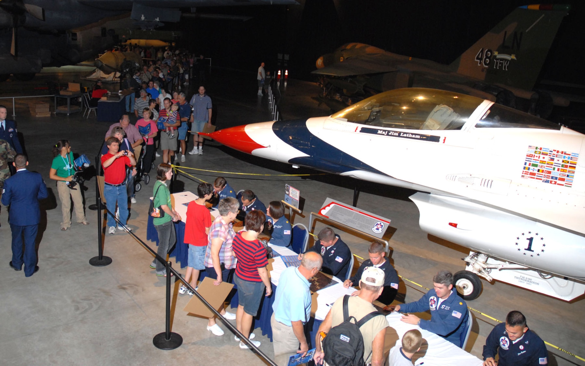 DAYTON, Ohio (7/27/07) -- Members of the USAF Thunderbirds Air Demonstration Squadron signed autographs at the National Museum of the United States Air Force. The Thunderbirds were featured performers at the 2007 Vectren Dayton Air Show. (U.S. Air Force photo)