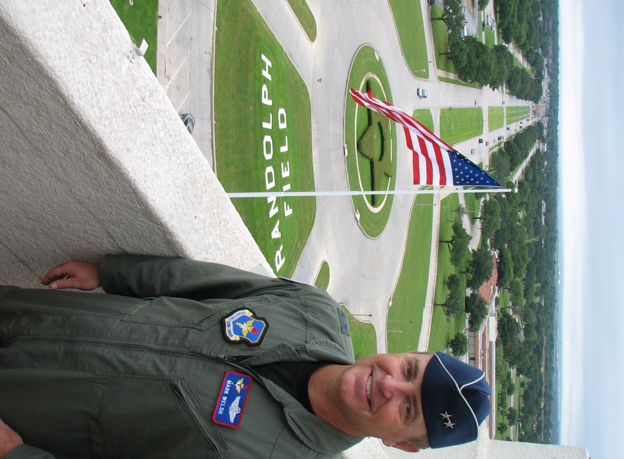 Maj. Gen. Mark A. Welsh III, Air Education and Training Command vice commander, pauses while touring the observation deck of the historic "Taj Mahal" building housing the 12th Flying Training Wing headquarters at Randolph Air Force Base, Texas, July 26.  General Welsh replaces Lt. Gen. Dennis Larsen, who retired today (July 27, 2007).  (U.S. Air Force photo by Tech. Sgt. Mike Hammond)