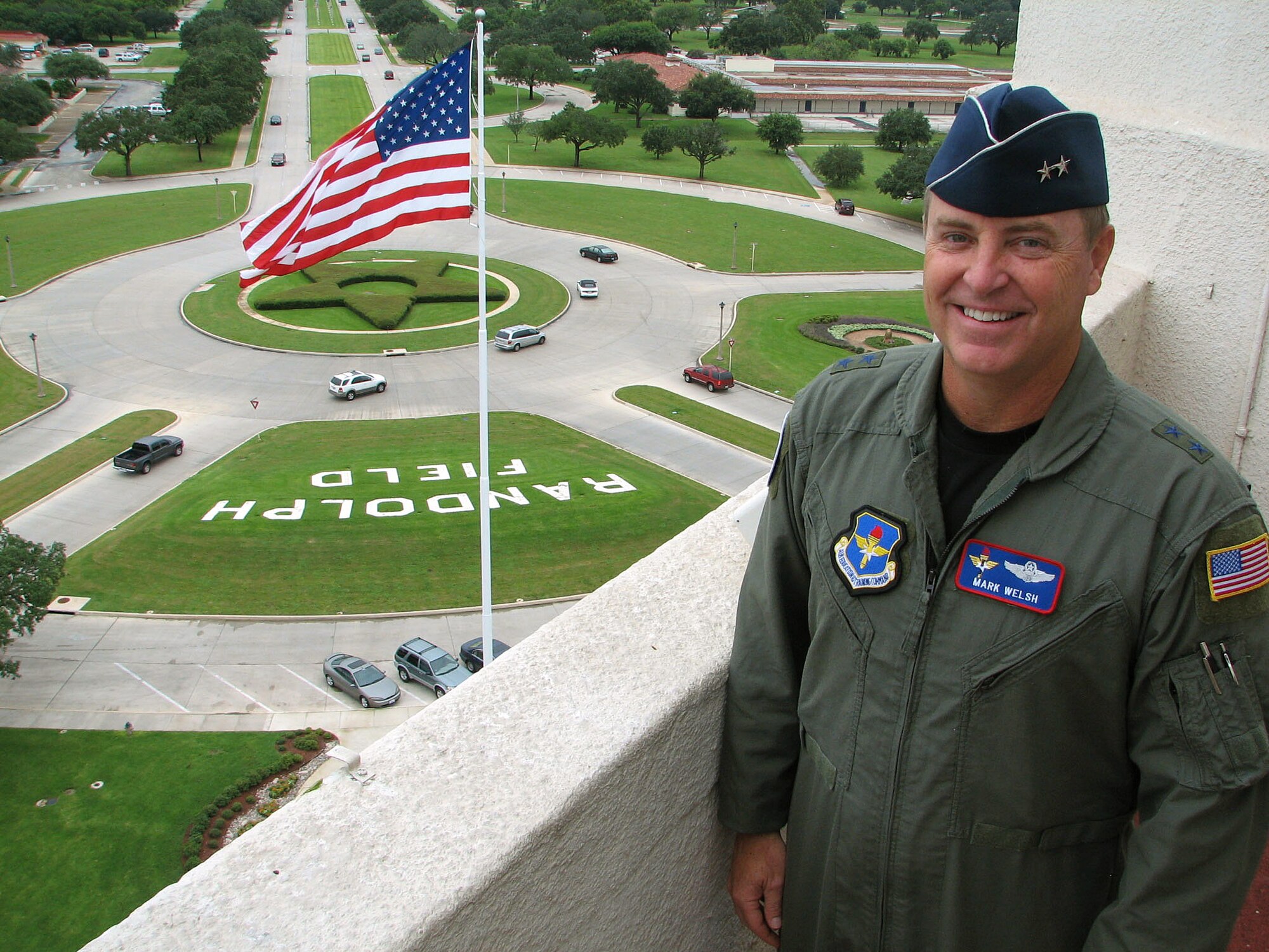 Maj. Gen. Mark Welsh III pauses while touring the observation deck of the "Taj Mahal" building housing the 12th Flying Training Wing headquarters at Randolph Air Force Base, Texas, Thursday, July 26.  General Welsh replaces Lt. Gen. Dennis Larsen as Vice Commander of Air Education and Training Command.  (U.S. Air Force photo by Tech. Sgt. Mike Hammond)