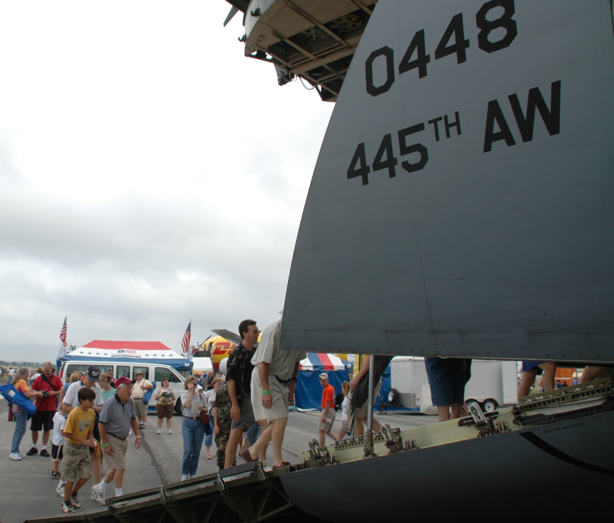 DAYTON, Ohio -- A C-5 Galaxy aircraft from the 445th Airlift Wing from Wright-Patterson AFB, Ohio wows spectators at the Vectren Dayton Air Show on July 28 and 29. Air show officials estimated 80,000 were in attendance, which includes paying customers and air show staff. (U.S. Air Force Photo/Tech. Sgt. Charlie Miller)  
