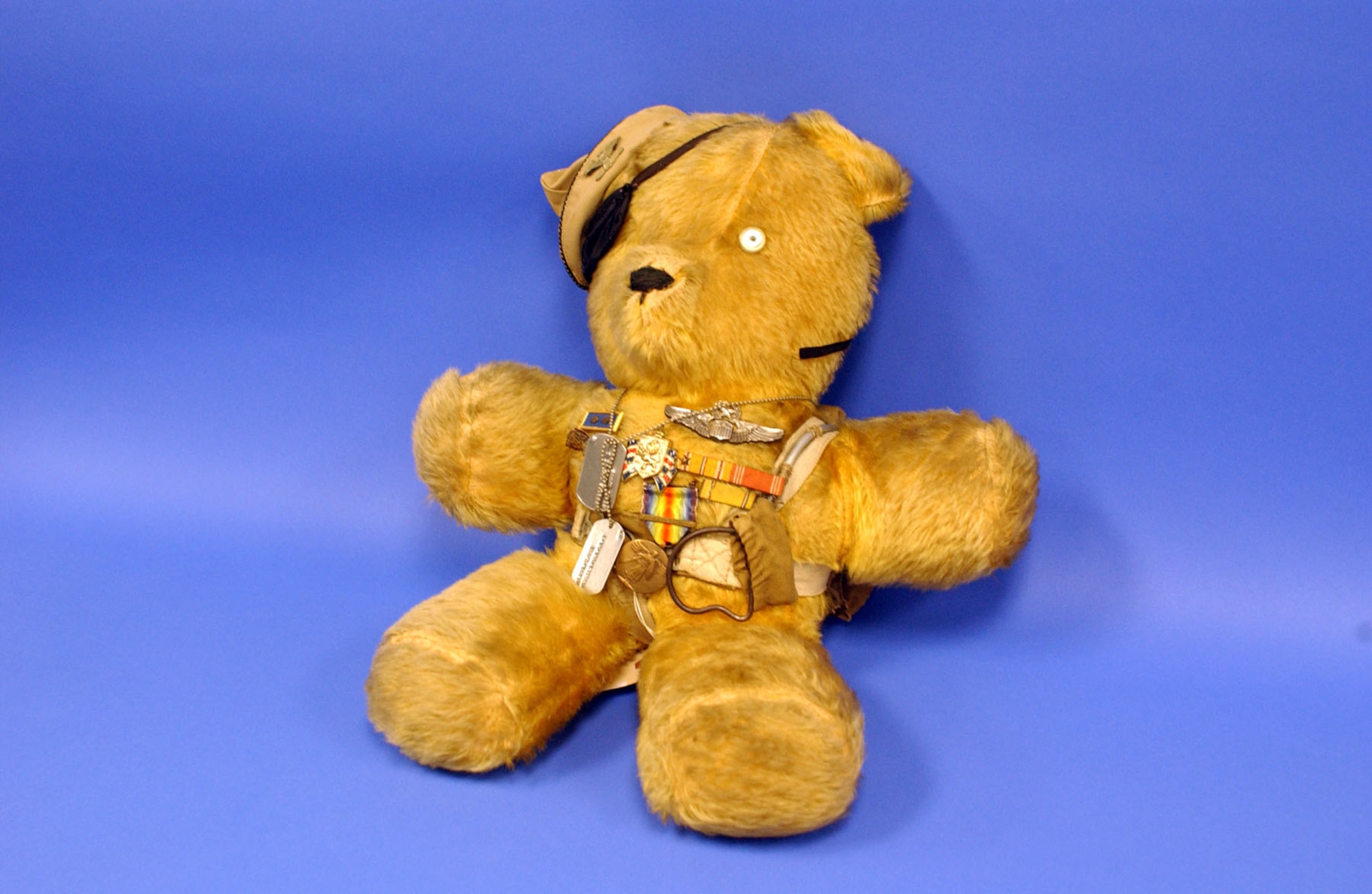 The Col. Elmer E. Elmer teddy bear was the mascot for the crew of the B-29 "Deacon Disciples," which was the aircraft broke that the Hawaii-to-Washington non-stop record of 17 hours, 21 minutes. (U.S. Air Force photo)