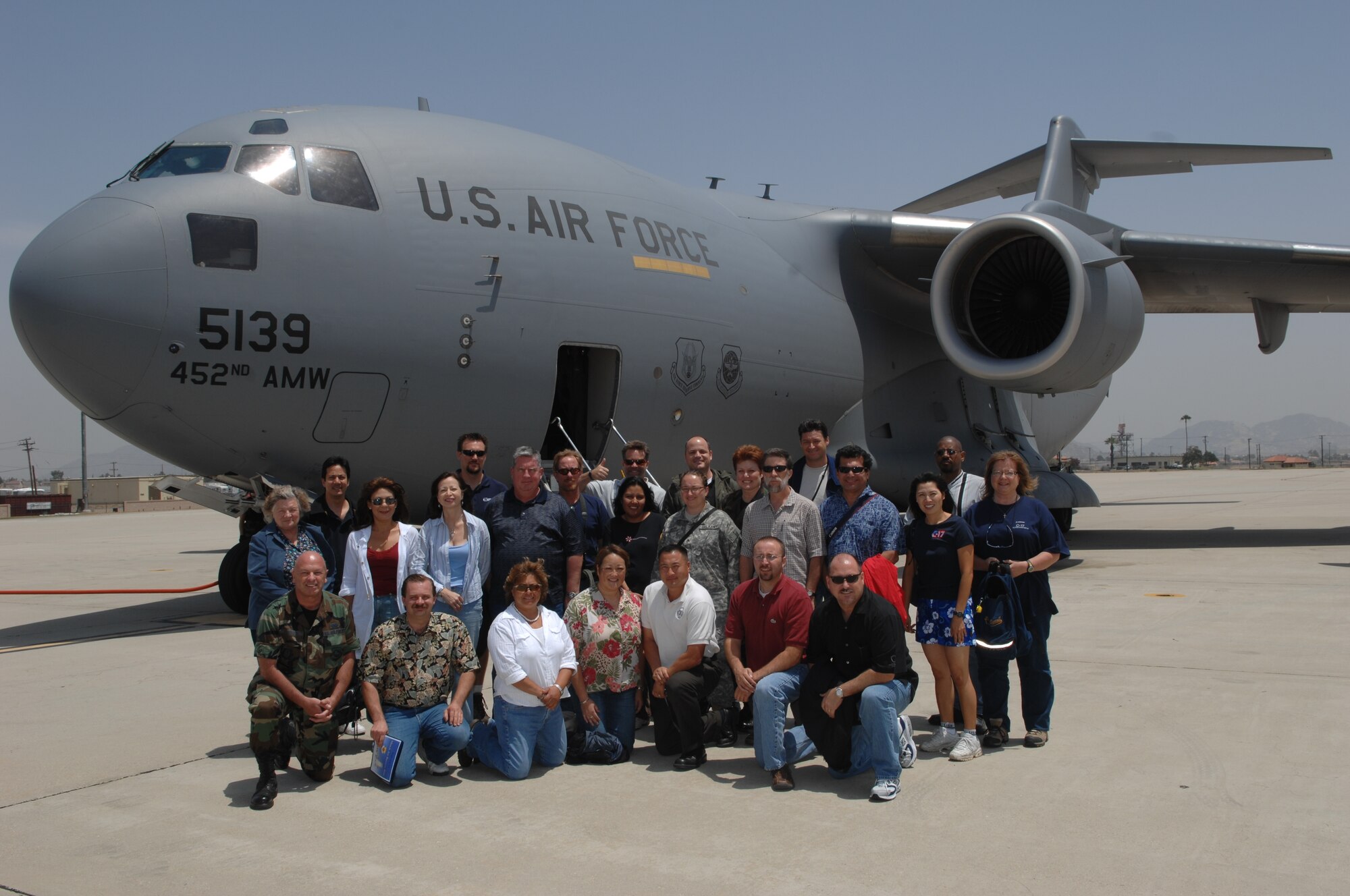 The 452nd Air Mobility Wing hosted its semiannual employers flight on Saturday. The purpose is to give the employers of Reserve members at March ARB a little taste of what the men and women in uniform do and to show the civilian employers the reservists appreciate their support. The group was welcomed and given a brief overview of the wing’s mission by the 452nd Operations Group commander, Lt. Col. Jeff Pennington, and then split into two groups for a flight on either a KC-135 from the 336th Air Refueling Squadron or a C-17 from the 729th Airlift Squadron. Afterwards, the reservists were able to show their bosses their individual jobs at March. For the first time, this employer’s flight was also open to the other branches of service who work at March. (U.S. Air Force photo by Master Sgt Robert A. Whitehead)