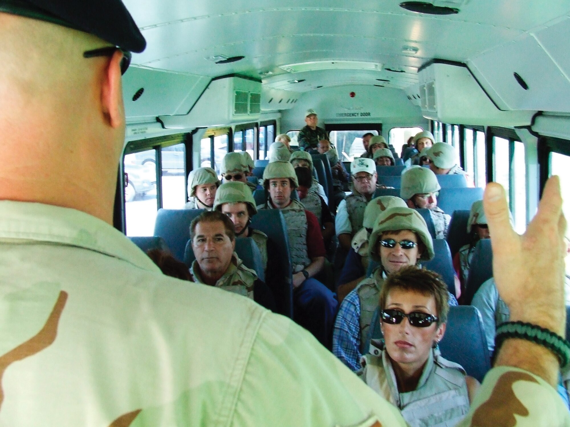 Master Sgt. Mike Keeler, 62nd Security Forces Squadron, speaks to civic leaders here Tuesday before a convoy demonstration as part of Rodeo 2007.