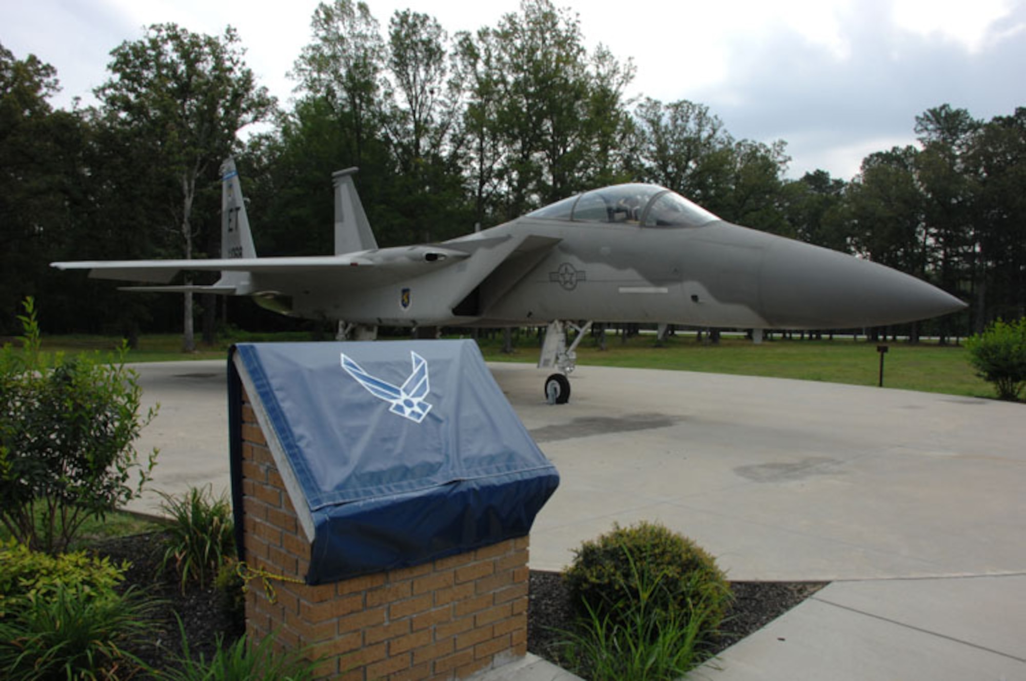 The F-15 static display aircraft at Arnold Air Force Base's Main Gate will be dedicated Aug. 9 in honor of Maj. Jim Duricy who was killed when he was forced to eject at high speed as the F-15 he piloted crashed into the Gulf of Mexico April 30, 2002. He was assigned to the 40th Flight Test Squadron, Eglin Air Force Base, Fla. (Photo by David Housch)