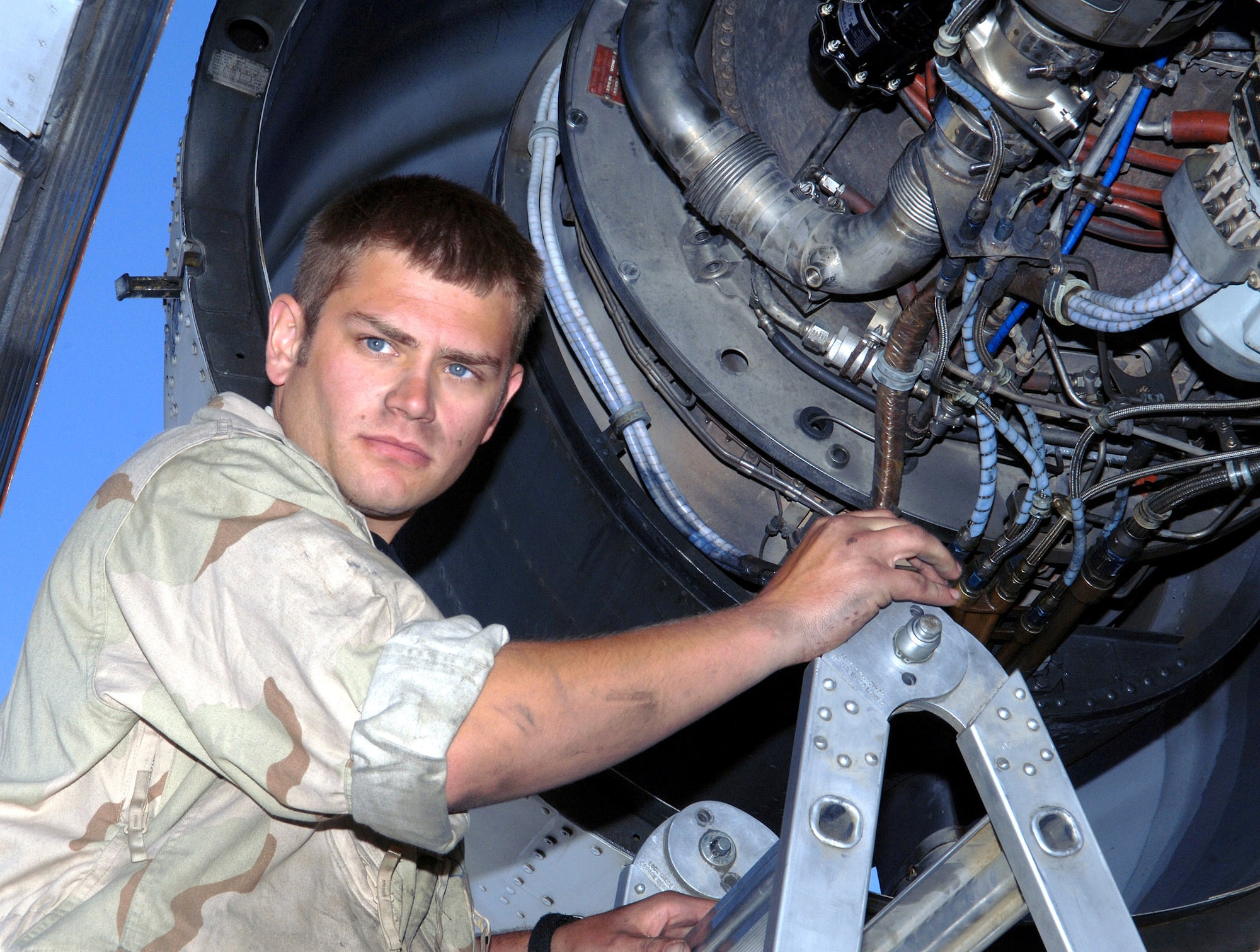 Staff Sgt. James Stage troubleshoots the engine of an A-10 Thunderbolt II at Bagram Air Base, Afghanistan. Sergeant Stage is a 354th Expeditionary Aircraft Maintenance Unit propulsion technician deployed from Davis-Monthan Air Force Base, Ariz.  (U.S. Air Force photo/Staff Sgt. Craig Seals)