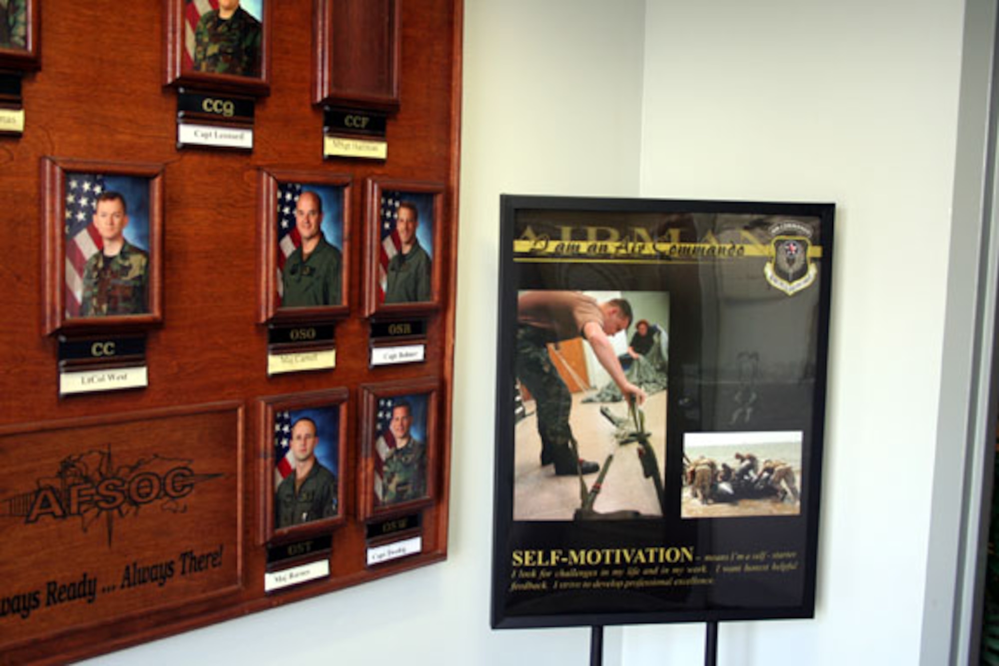 The "13 Critical Attributes of Air Force Special Operations Command Success" is reflected in the series of posters that are displayed in squadrons across the base. AFSOC will use these as force strengtheners and inspiration. (Photo by Jamie Haig)