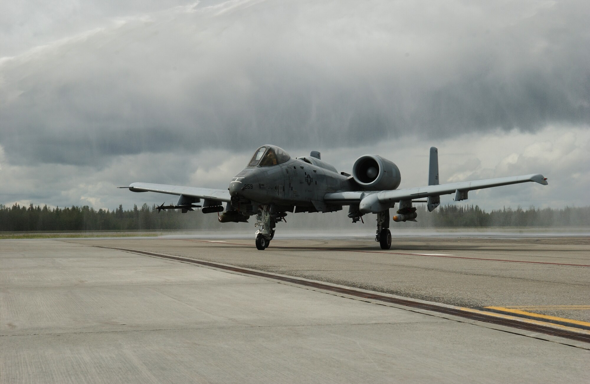 EIELSON AIR FORCE BASE, Alaska -- Lt. Col. Quentin Rideout, 355th Fighter Squadron Commander taxis his A-10 Thunderbolt back to the hawg pens on July 31. The first two A-10's arrived at Eielson on December 18, 1981, while the last two A-10's are set to leave on August 15, 2007 to Moody AFB, Ga., and Mountain Home AFB, Idaho (U.S. Air Force Photo by Airman 1st Class Jonathan Snyder)