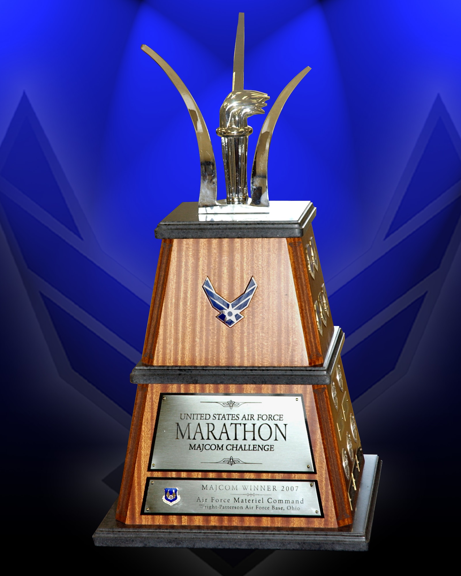 The U.S. Air Force Marathon MAJCOM Challenge trophy will be presented to the Air Force major command with the highest participation rates and best performances in the full- and half-marathon races. (Air Force photo by Michael Libecap)