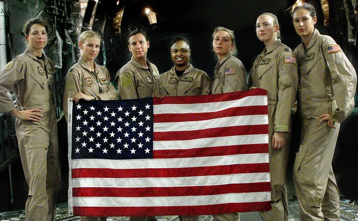 Charleston females make historywith an all female aircrew on the 110th anniversary of Amelia Earhart's birthday July 24.  This aircrew is currently deployed to Southwest Asia as part of the 816th Expeditionary Airlift Squadron. (Courtesy photo)