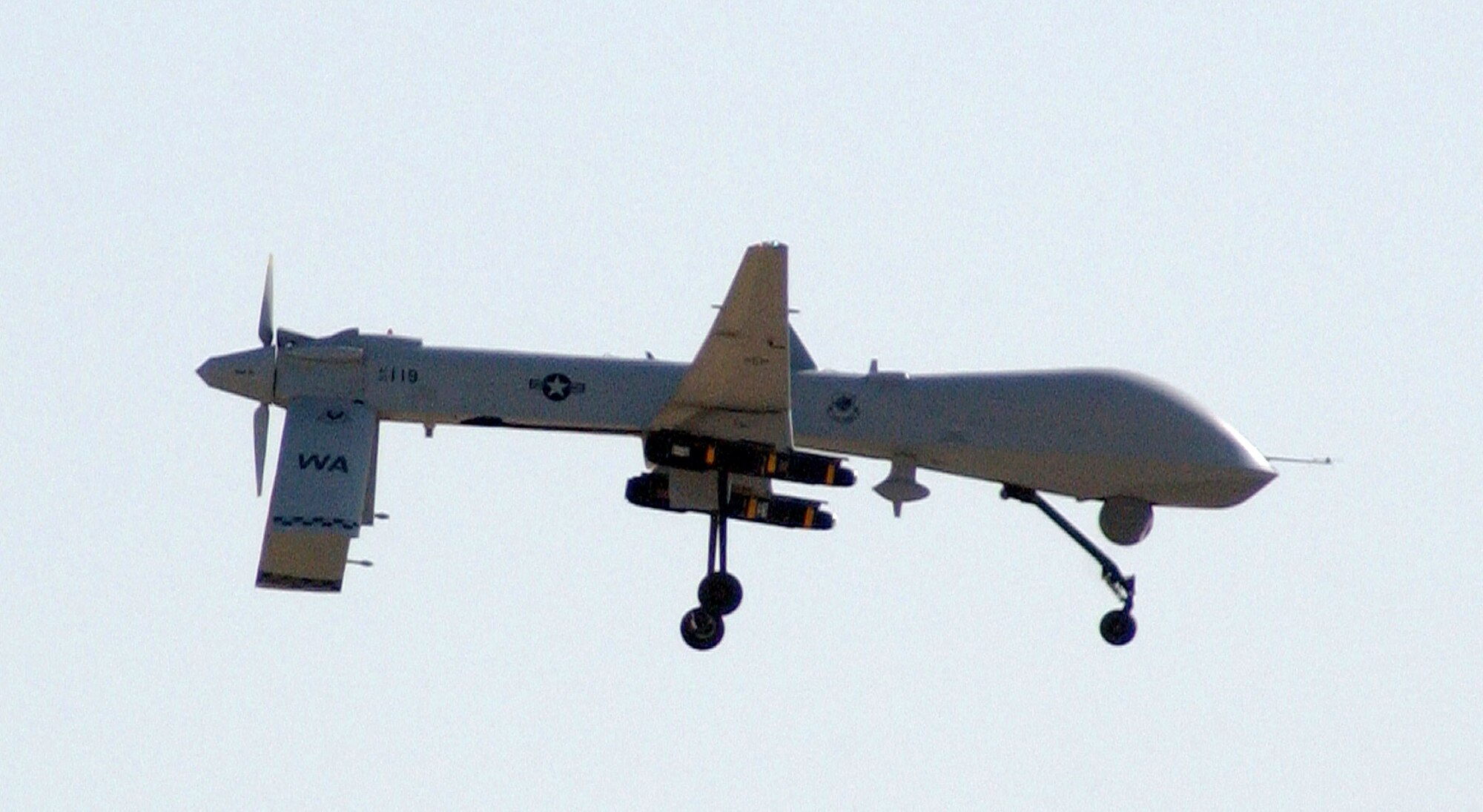 An MQ-1 Predator, like this one preparing to land at Balad Air Base, Iraq, crashed near the base July 30.  It is the second Predator crash in two days.  Hostile action did not appear to be a factor in either crash.  (U.S. Air Force photo/Senior Airman Olufemi A. Owolabi)