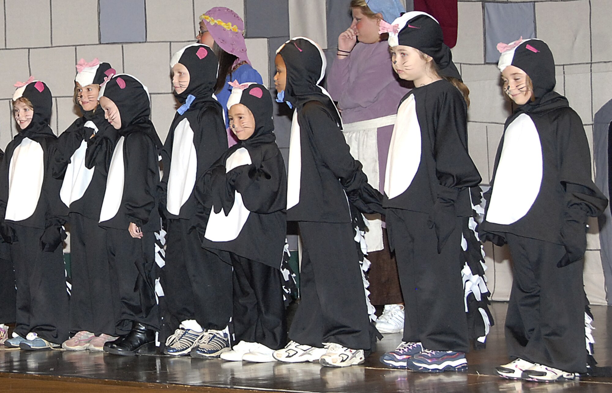 The Skunks line up on stage during the Missoula Children's Theater production of Robin Hood July 27 at the Community Activity Center. (U.S. Air Force photo/Harry Tonemah)