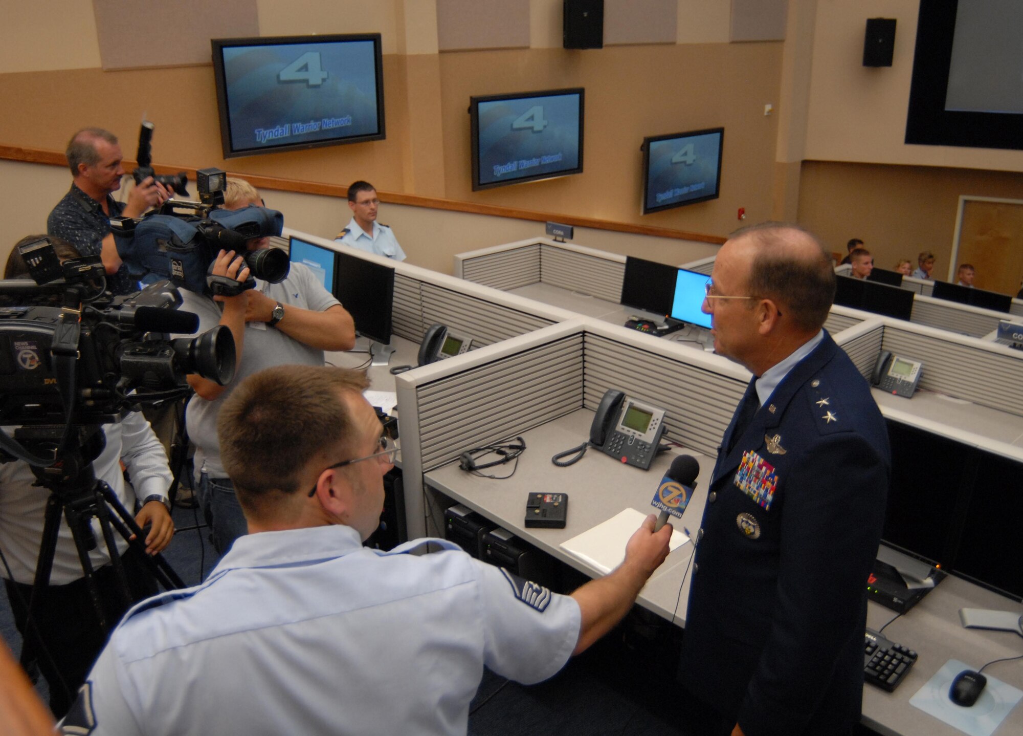 Maj. Gen Hank Morrow is interviewed by the media at the grand opening of America's Air Operations Center, June 1.