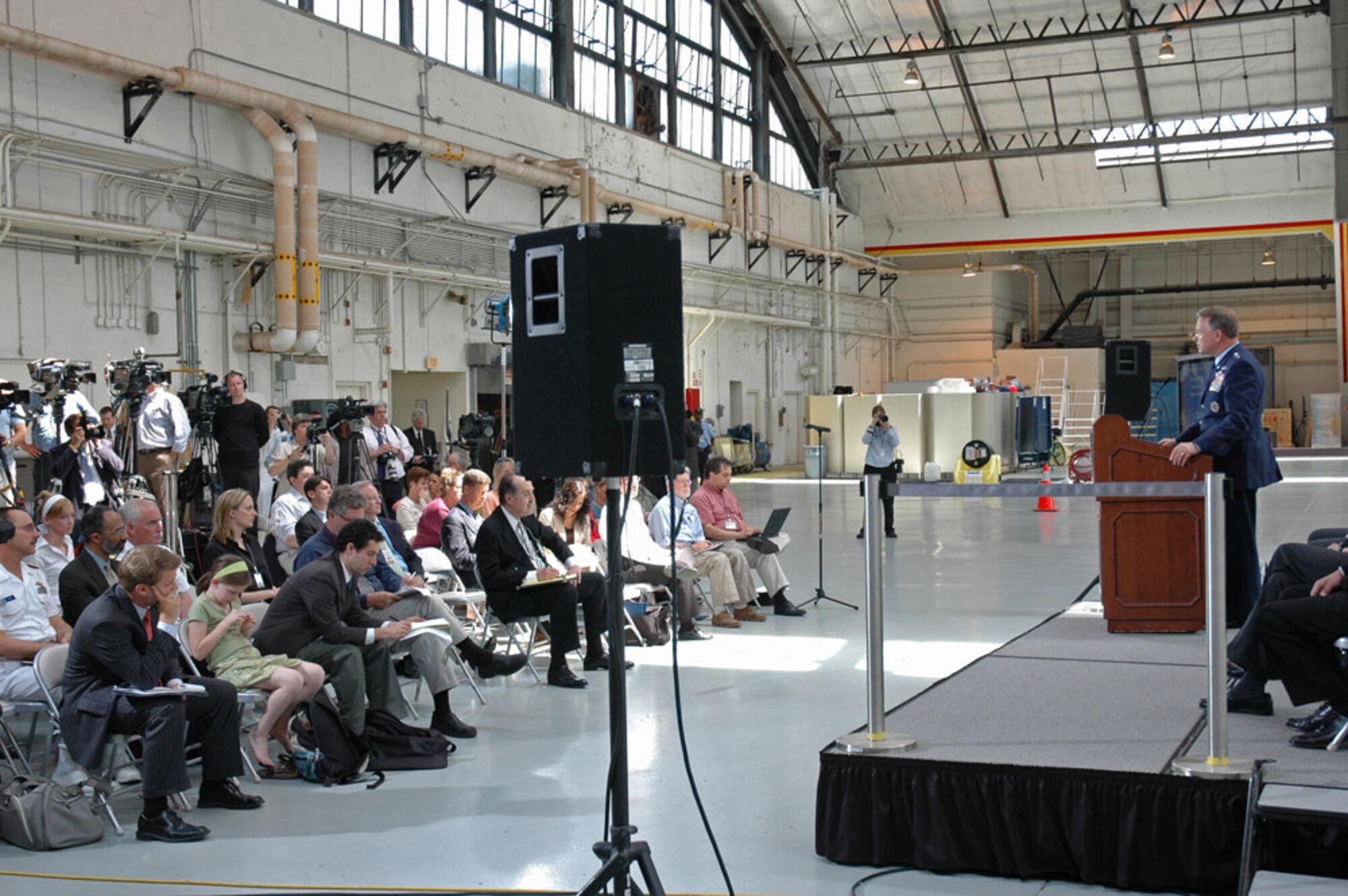 Lt. Gen. John A. Bradley, commander of the Air Force Reserve Command, speaks at a press conference in Washington D.C. in late May about the Citizen Airmen of the Air Force Reserve "Hurricane Hunters" and the new Stepped-Frequency Microwave Radiometer. Affectionately known as a "smurf", this advance in technology will continuously measure the winds on the surface.

"This year and next year, we are adding a very nice new piece of equipment to our aircraft that will help us more accurately determine the surface winds at all times," said Bradley 

Bradley said the data collected by the 53rd Weather Reconnaissance Squadron increases the accuracy of the National Hurricane Center Forecast by up to 30 percent, which is sure to rise with the use of the "smurf."