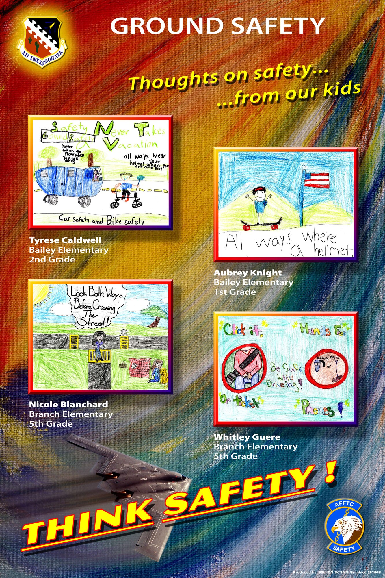 The artwork included in the safety posters were selected as winners of the Safety office's poster contest will be displayed throughout the Edwards Air Force Base, Calif. (Courtesy graphic)