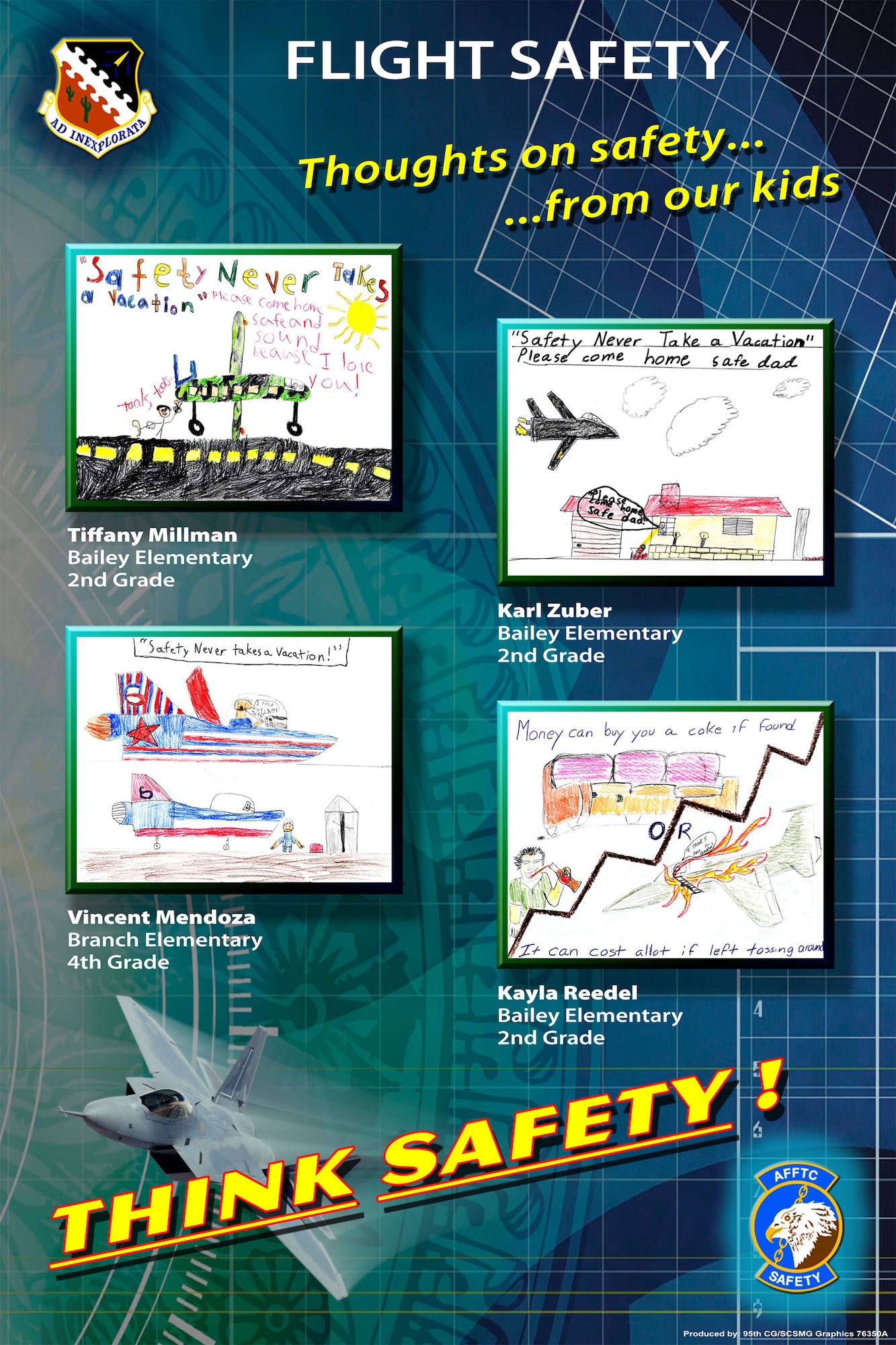 The artwork included in the safety posters were selected as winners of the Safety office's poster contest will be displayed throughout the Edwards Air Force Base, Calif. (Courtesy graphic)