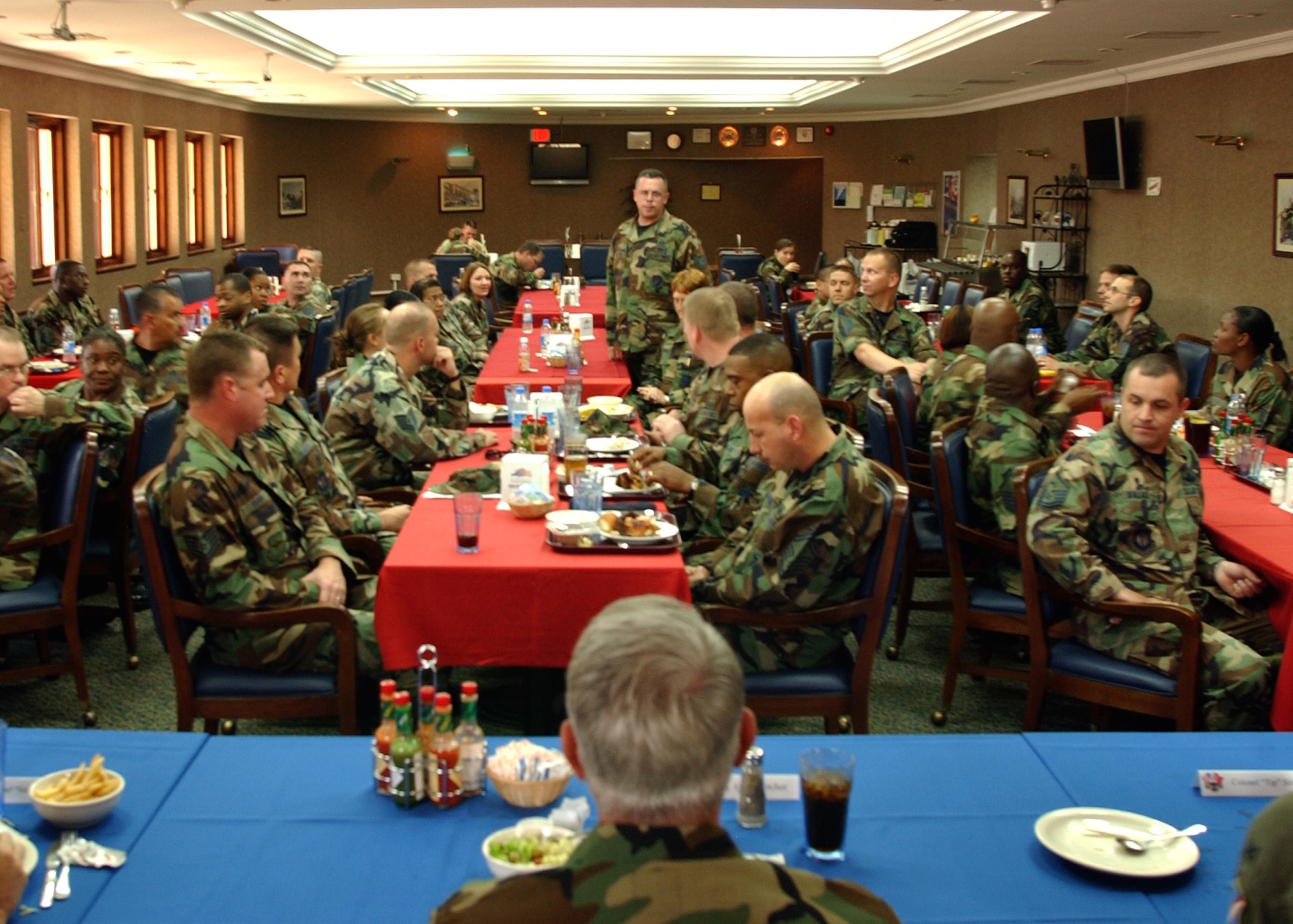 Maj. Gen. Paul Fletcher 3rd Air Force Vice Commander, listens intently to Incirliks sergeants during an open forum conversation inside the Sultans Inn June 6. Many sergeants got a chance to voice their interests and concerns with the General this morning. (U. S. Air Force photo by Airman First Class Timothy A. Taylor)