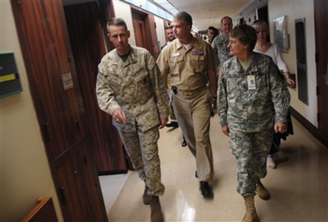 Chairman of the Joint Chiefs of Staff U.S. Marine Gen. Peter Pace visits Tripler Army Medical Center, Hawaii, June 5, 2007. He is escorted by Maj. Gen. Carla Hawley-Bowland, commanding officer.  