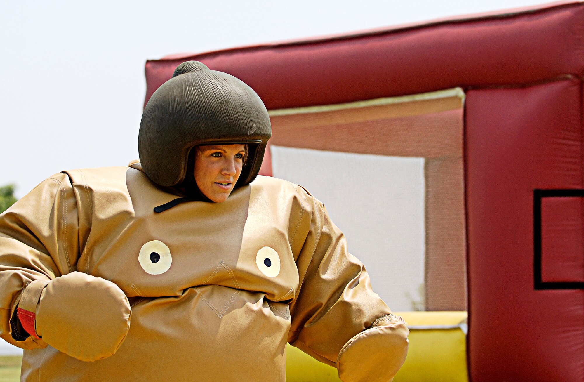 Airman 1st Class Heidi Sanchez, 1 Medical Support Squadron, prepares for a sumo wrestling match during the 2006 Junior Enlisted Appreciation Day. This year, the JEAD is scheduled for June 8 from 11 a.m. to 5 p.m. The day includes food, music, activities and prizes and is open to E-6 and below.  (U.S. Air Force photo/Senior Airman Austin Knox)