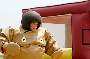 Airman 1st Class Heidi Sanchez, 1 Medical Support Squadron, prepares for a sumo wrestling match during the 2006 Junior Enlisted Appreciation Day. This year, the JEAD is scheduled for June 8 from 11 a.m. to 5 p.m. The day includes food, music, activities and prizes and is open to E-6 and below.  (U.S. Air Force photo/Senior Airman Austin Knox)