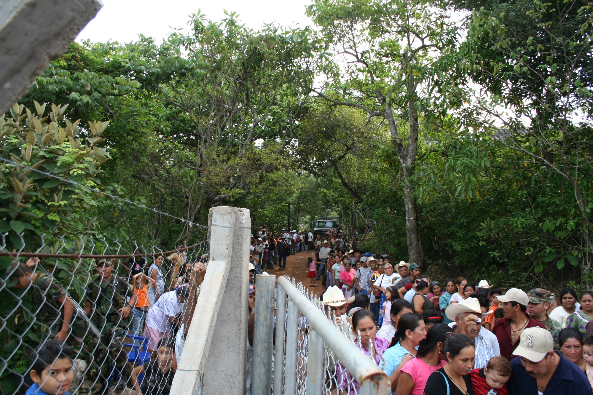 Medical patients in El Salvador line up as medical practitioners from the Air Force Reserve Command provide free medical care. (USAF Photo)