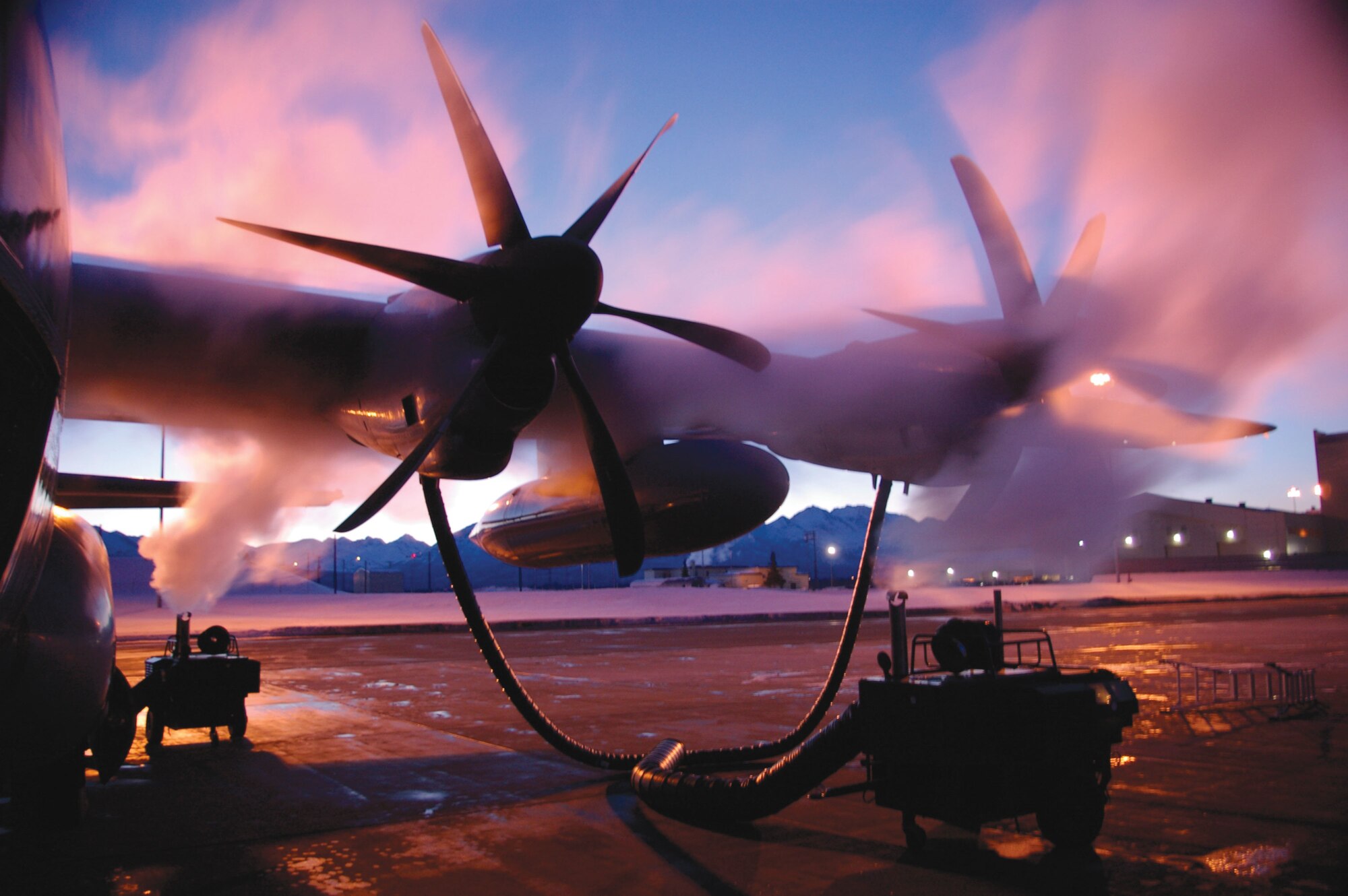 While deployed in support of the National Weather Service in February, flightline personnel ensured aircraft were prepared to fly winter storm missions by de-icing them. The 53rd Weather Reconnaissance Squadron Hurricane Hunters collect data ahead of winter storms to improve the accuracy of forecast models by 10 percent. In addition to Pacific storms, the squadron flies winter storms along the eastern seaboard, sometimes called nor?easters, which often form during the months of December to the end of April. (U.S. Air Force Photo/Master Sgt. Randy Bynon)