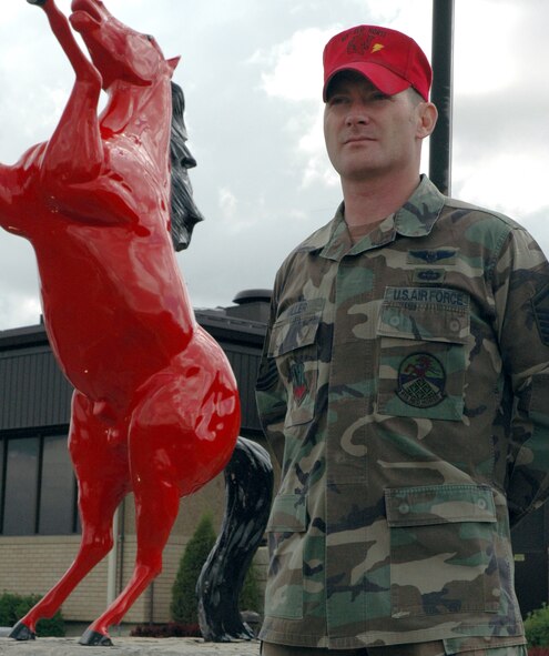Master Sgt. Bill Miller poses in front of his duty location with the 819th RED HORSE Squadron at Malmstrom. He recently graduated from the Marine Corps Senior NCO Academy at Quantico, Va. (U.S. Air Force photo by Airman 1st Class Dillon White)