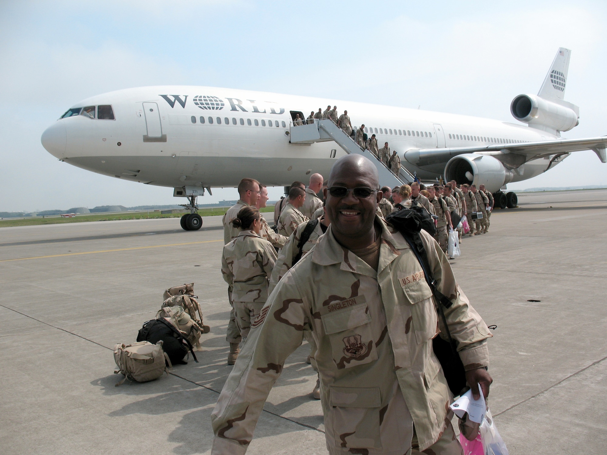 MISAWA AIR BASE, Japan -- Members of the 14th Fighter Squadron return home to Misawa Air Base June 9. For five months the squadron was operating in Iraq, supporting troops on the ground and directly helping the United States win the Global War on Terror. (U.S. Navy photo by Mass Communication Specialist 1st Class Hendrick Simoes)