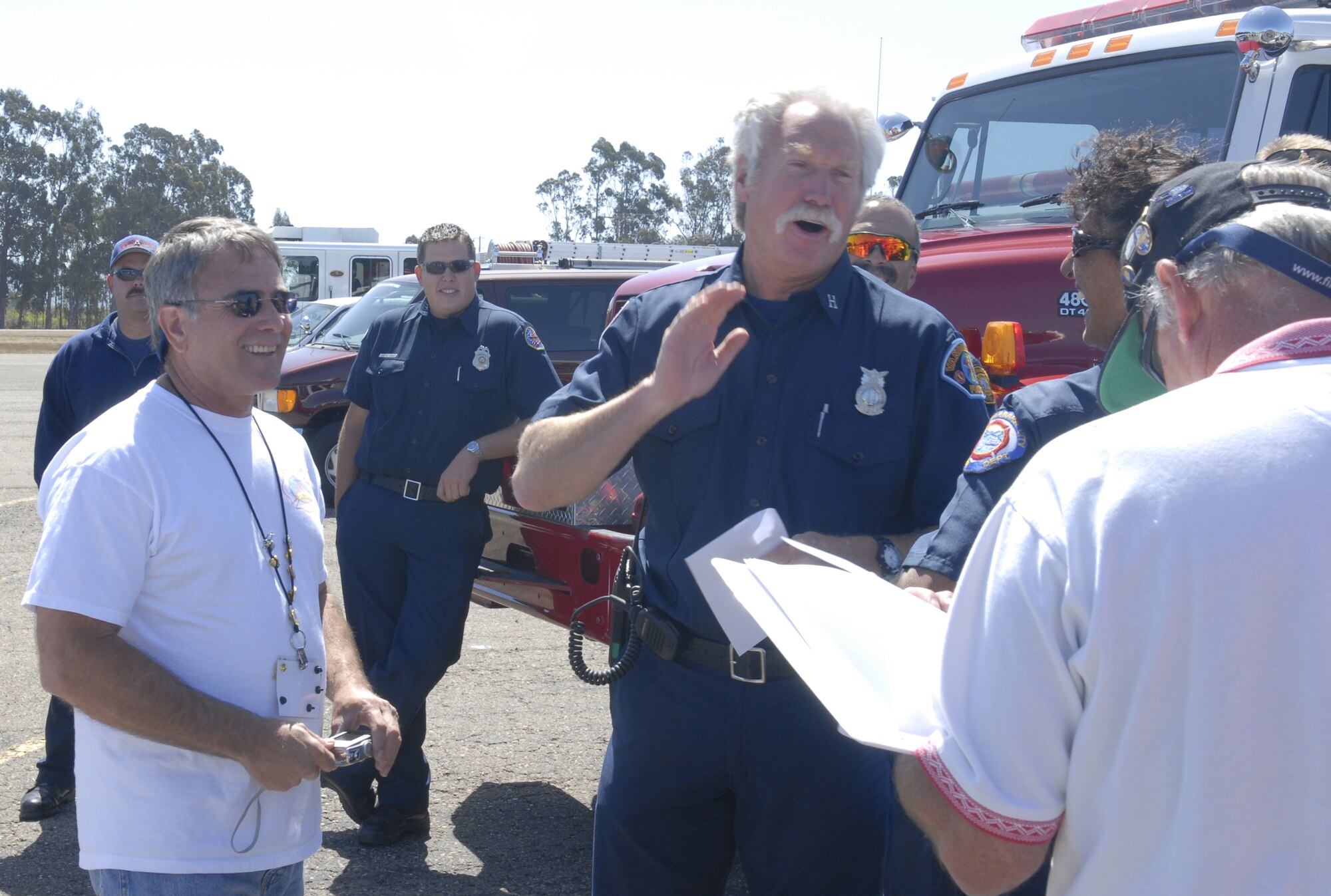 Vandenberg’s Fire Department presents a check of $28,000 to Firefighters Quest for Burn Survivors during a ceremony at the parade grounds June 7. The money, raised at Avila Beach Golf Resort April 16, will fund local burn centers and foundations, and benefit burn survivors and their families. (U.S. Air Force Photo/Airman 1st Class Matthew Plew)