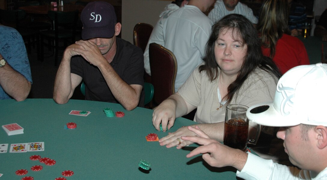 Members from Ellsworth participate in a round of Texas Hold’ em June 8 at the Dakotas. Texas Hold’ em starts at 6:30 p.m. every Friday night through Aug. 24. It’s free for club members to play and $10 for all others. Prizes are given each week to the top three finishers and the top finisher will play in a final match at the end of the season for a round-trip ticket to Las Vegas. For more information, call Dakotas Club at 385-1765. (U.S. Air Force photo/Tech. Sgt. Todd Wivell)