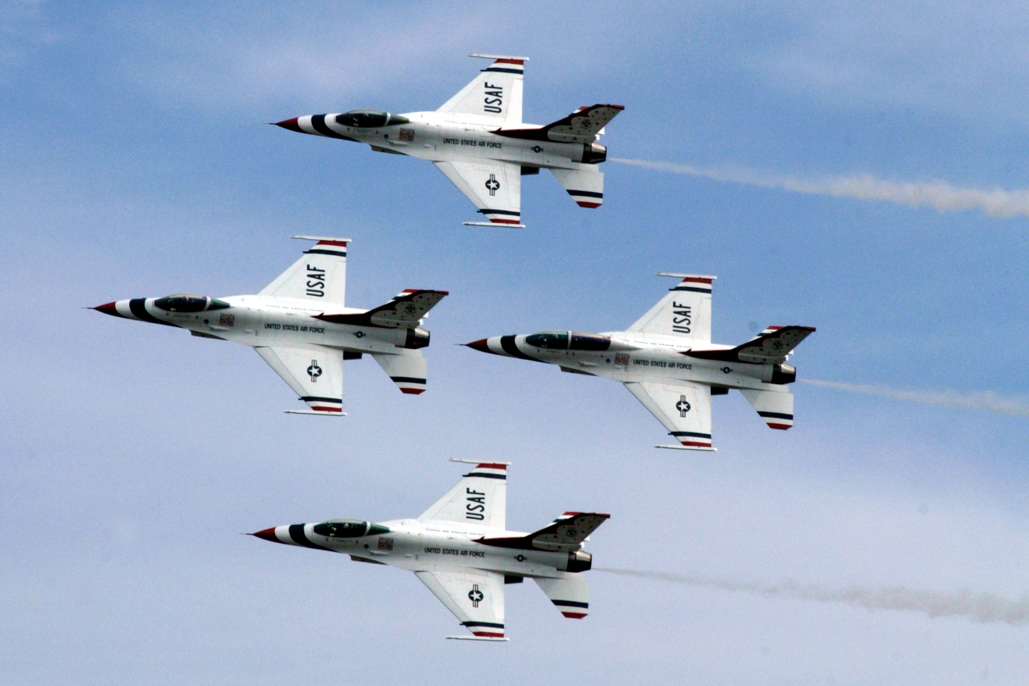 U.S. Air Force Thunderbirds perform at the California Capital Air Show in Sacramento, Calif., on Jun. 9. The air show was the last event of Air Force Week California. The purpose of Air Force Week is to inform and educate the American public about the importance and roles of the Air Force in America's national defense. Over 50,000 people attended the air show featuring the Air Force Thunderbirds and numerous Air Force aircraft. (U.S. Air Force photo/Tech. Sgt. Larry A. Simmons)