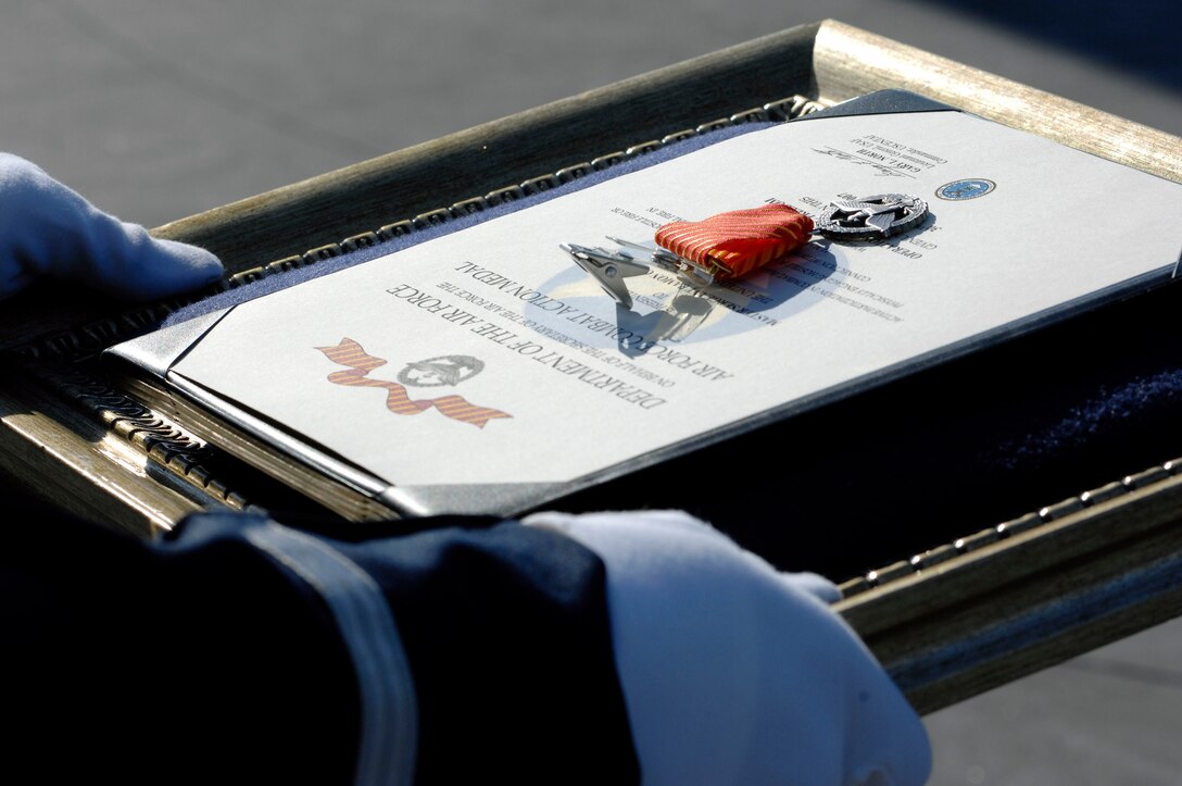 The Air Force Combat Action Medal was presented to six Airmen June 12 in Arlington, Va. They were the first to receive the medal in a ceremony held at the Air Force Memorial in Arlington, Va. (U.S. Air Force photo/Staff Sgt. Brian Ferguson) 