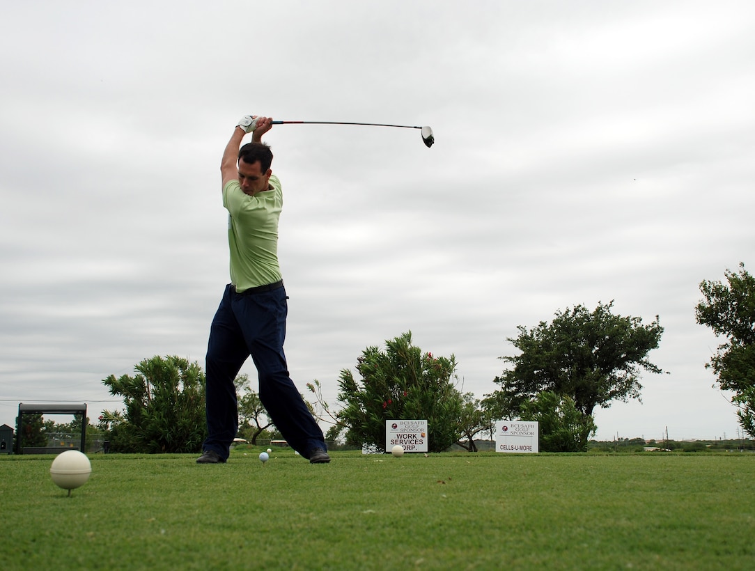 Tye Curran, Midwestern State University, hits a drive at the 37th Annual Board of Commerce and Industry/Sheppard Air Force Base Golf Tournament June 8 at Wind Creek Golf Course. (U.S. Air Force photo/Airman 1st Class Jacob Corbin)