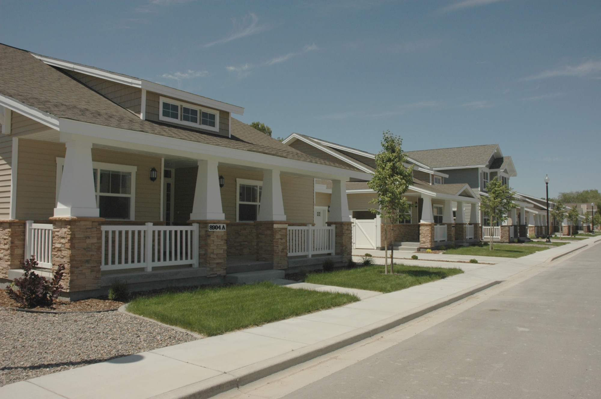 MOUNTAIN HOME AIR FORCE BASE, Idaho -- New base housing units on Raymond Smart Circle are scheduled to open here in late summer 2007. Part of the base’s ongoing multi-year military housing construction plan, the new homes include 51 units on Raymond Smart Circle with 61 more housing units on James Taylor Circle due to open by the end of summer. (Air Force photo/ Senior Airman Megan P. Lyon)