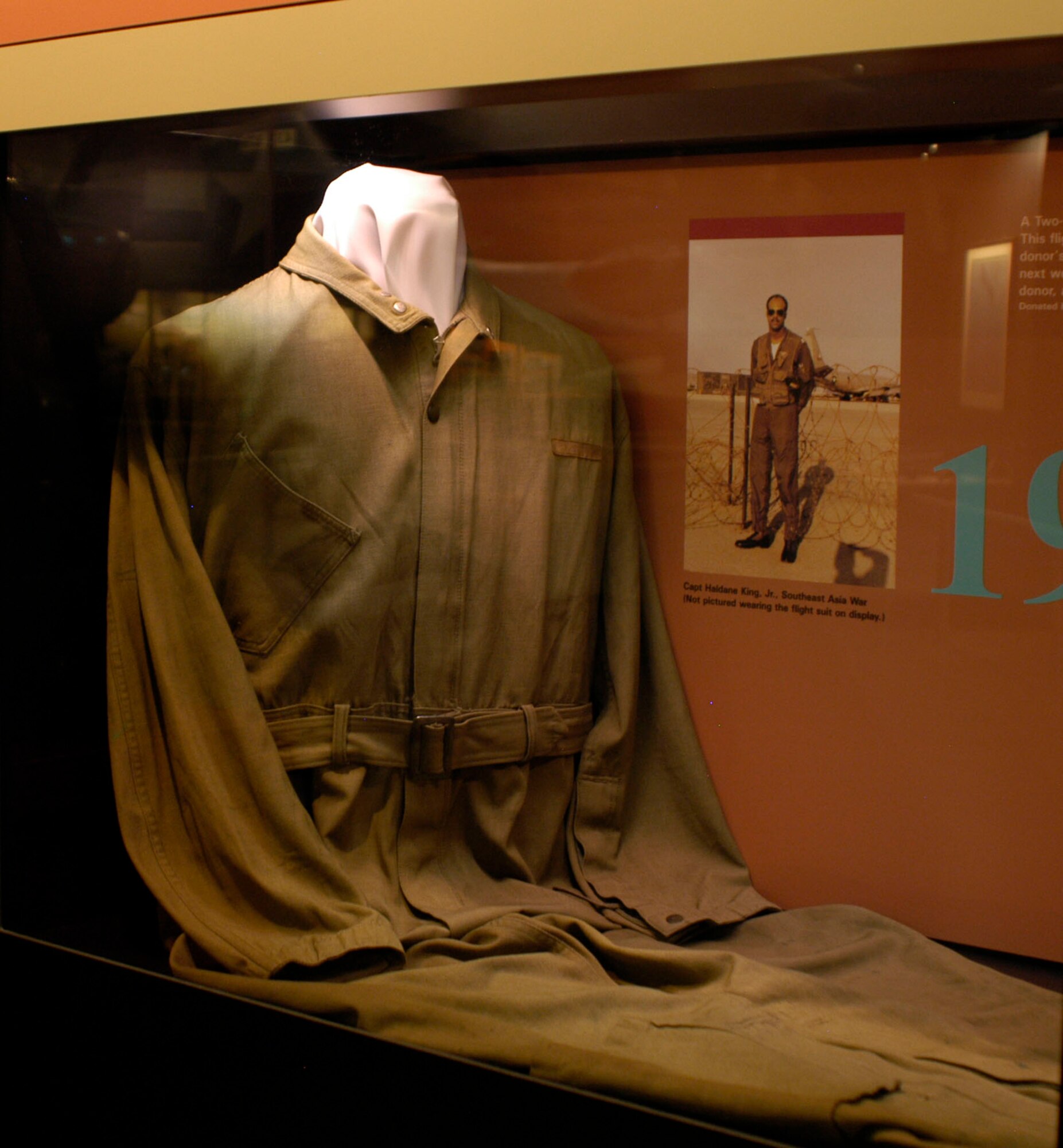 DAYTON, Ohio - A two-war flight suit on display in the World War II Gallery at the National Museum of the U.S. Air Force. (U.S. Air Force photo)