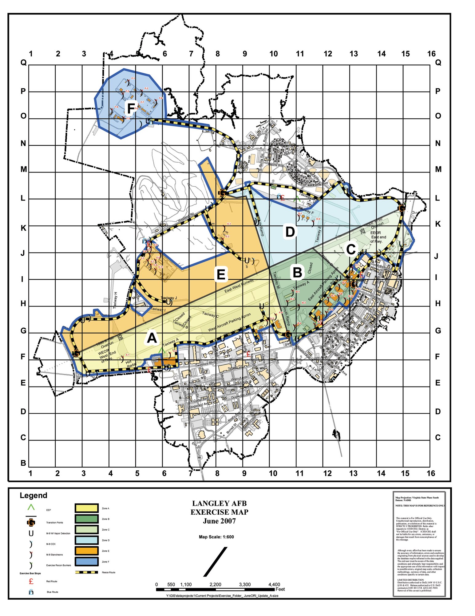 Map of Operational Readiness Exercise June 25 to June 29 at Langley Air Force Base. 
