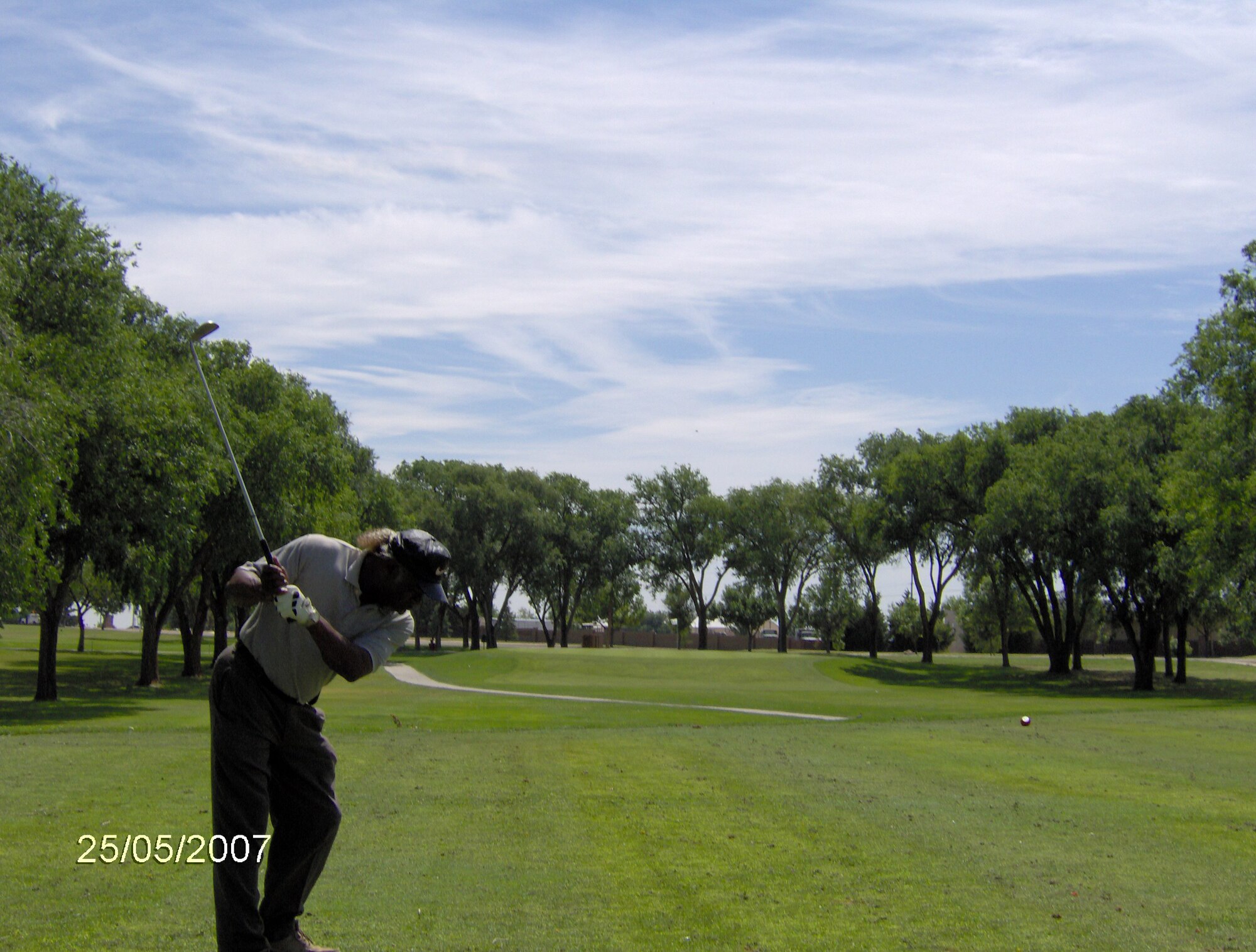 Golfer Stephen Hanson, 27th Mission Support Squadron, scored a rare hole-in-one on June 5 at the Whispering Winds Golf Course here. Hanson used a sandwedge to ace the 130-yard par three 7th hole. Dave Borders witnessed the hole-in-one. Hanson has been playing golf regularly since he arrived at Cannon Air Force Base 15 years ago. (Courtesy photo)