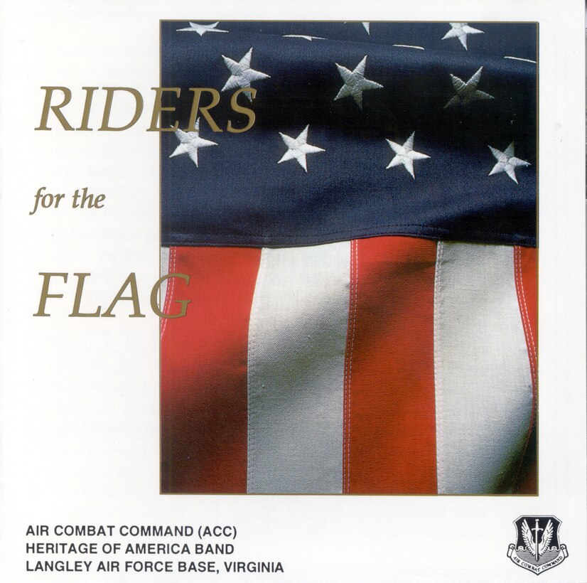 Album / CD Cover of USAF Heritage of America Band 1992 recording entitled Riders for the Flag and featuring the concert band.