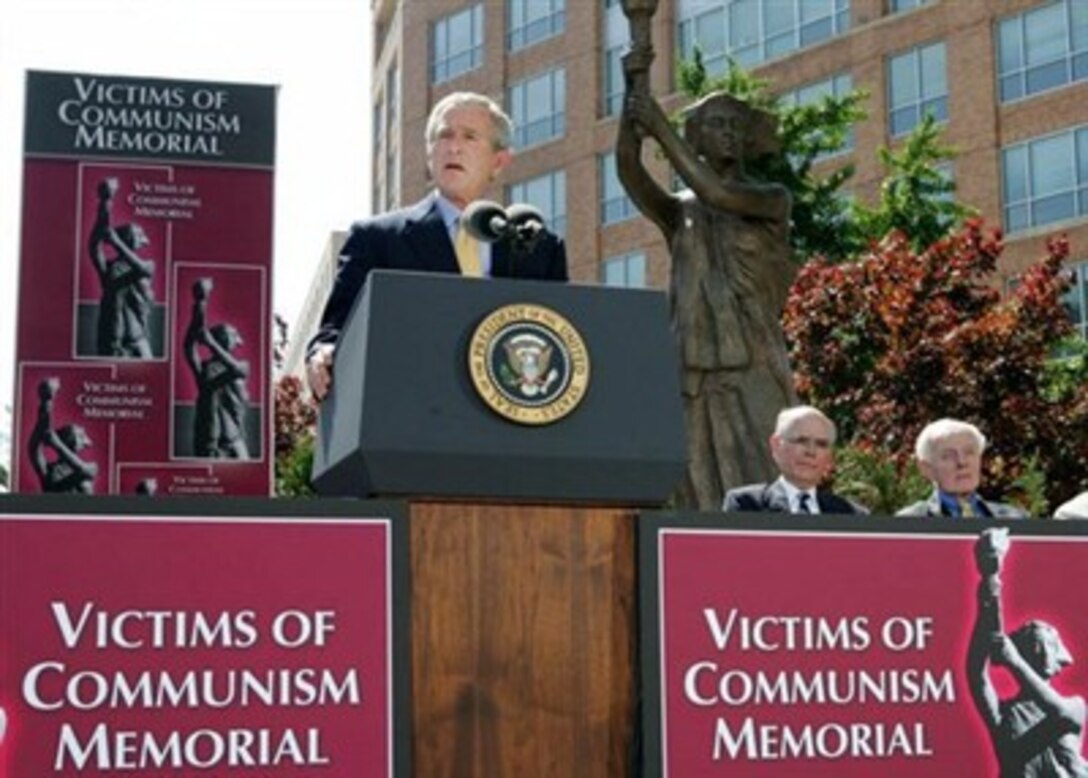 President George W. Bush addresses the audience, June 12, 2007, at the dedication ceremony for the Victims of Communism Memorial in Washington, D.C.