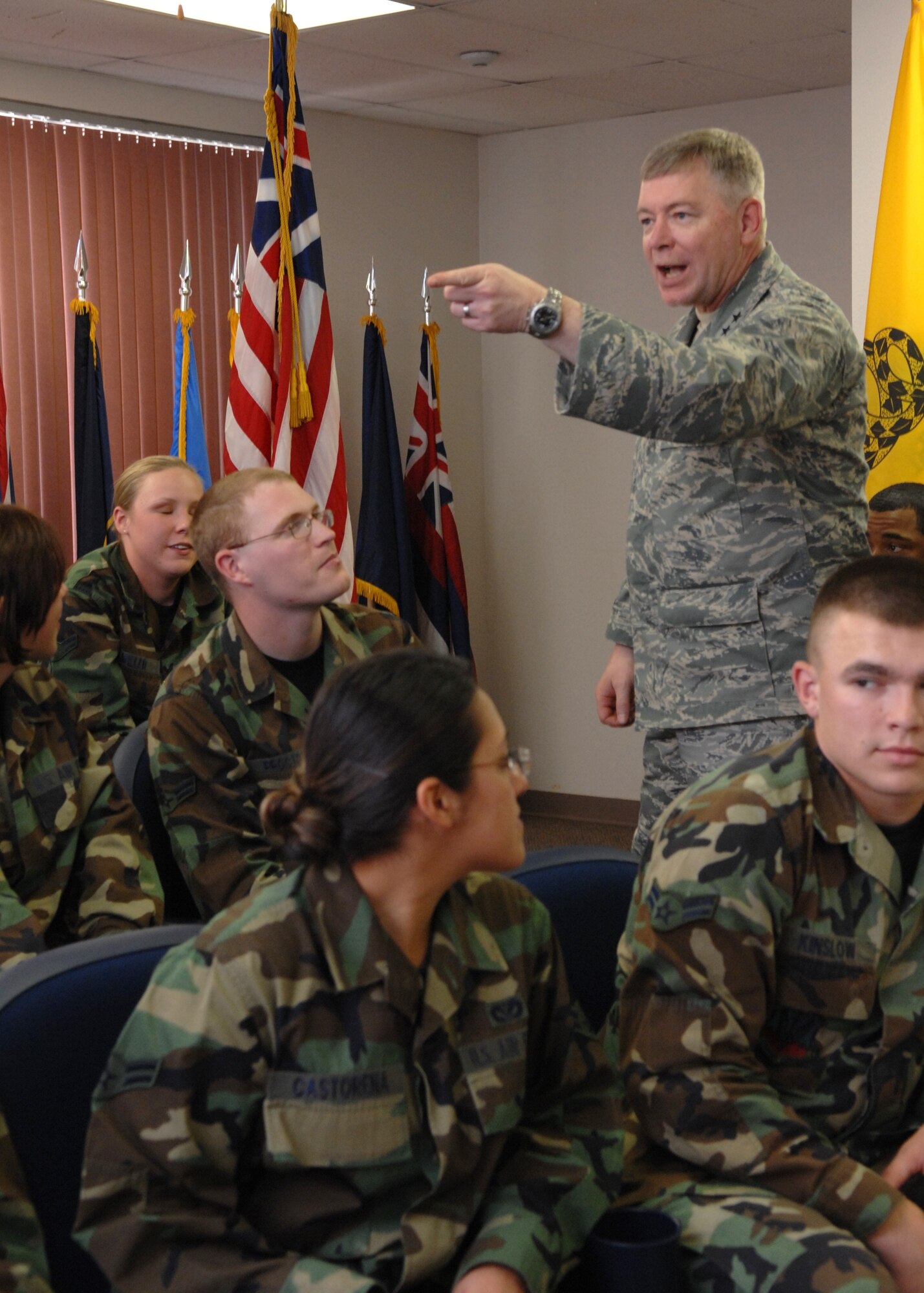 Maj. Gen. Kurt Cichowski, former Holloman wing commander and new Air Force Special Operations Command vice commander, talks with Airman Leadership School students about his time deployed to Iraq. (U.S. Air Force photo/Airman 1st Class Rachel Kocin)