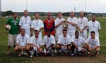 Members of the Randolph Air Force Base Futbol Club show off their second place trophy and medals from the Texas State Soccer Association South Cup Tournament May 20 at the Pepsi Sports Complex in Schertz, Texas. (Courtesy photo)
