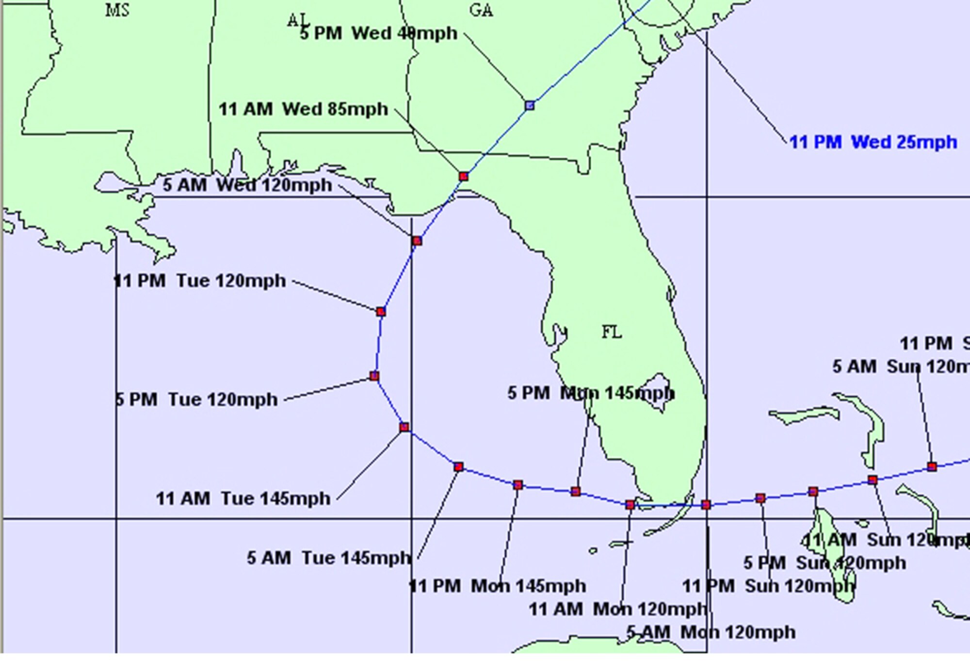 The simulated path of "Hurricane Peter" drove right through Moody during a yearly natural disaster exercise July 11-14. During the exercise, Airmen were tested through a wide variety of simulated scenarios. (Courtesy graphic illustration)