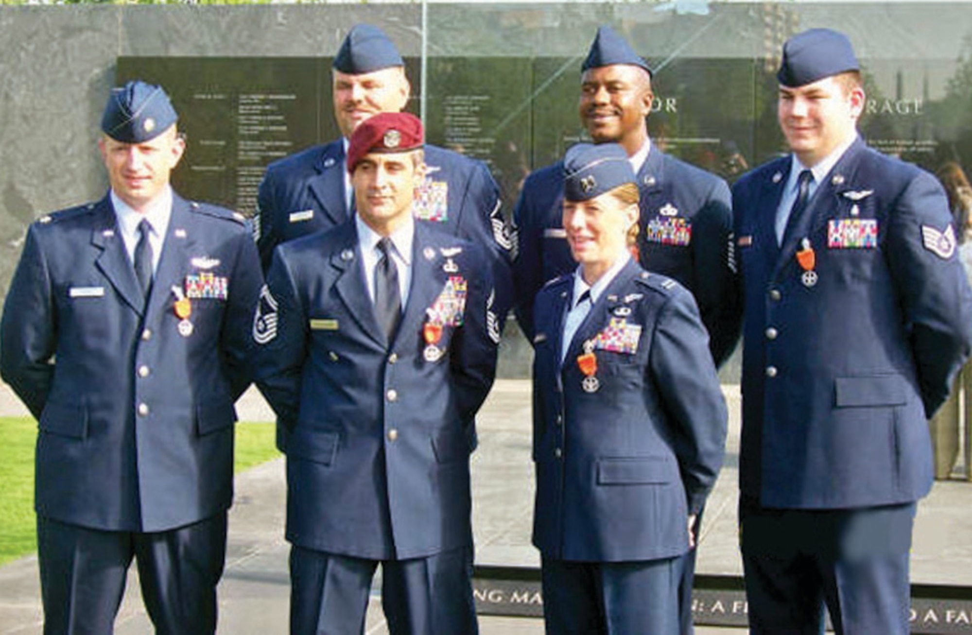 Two of the six Airmen presented with the first Air Force Combat Action Medals Tuesday in Washington, D.C., are from Hurlburt Field. (U.S. Air Force photo by Ilene Allen)